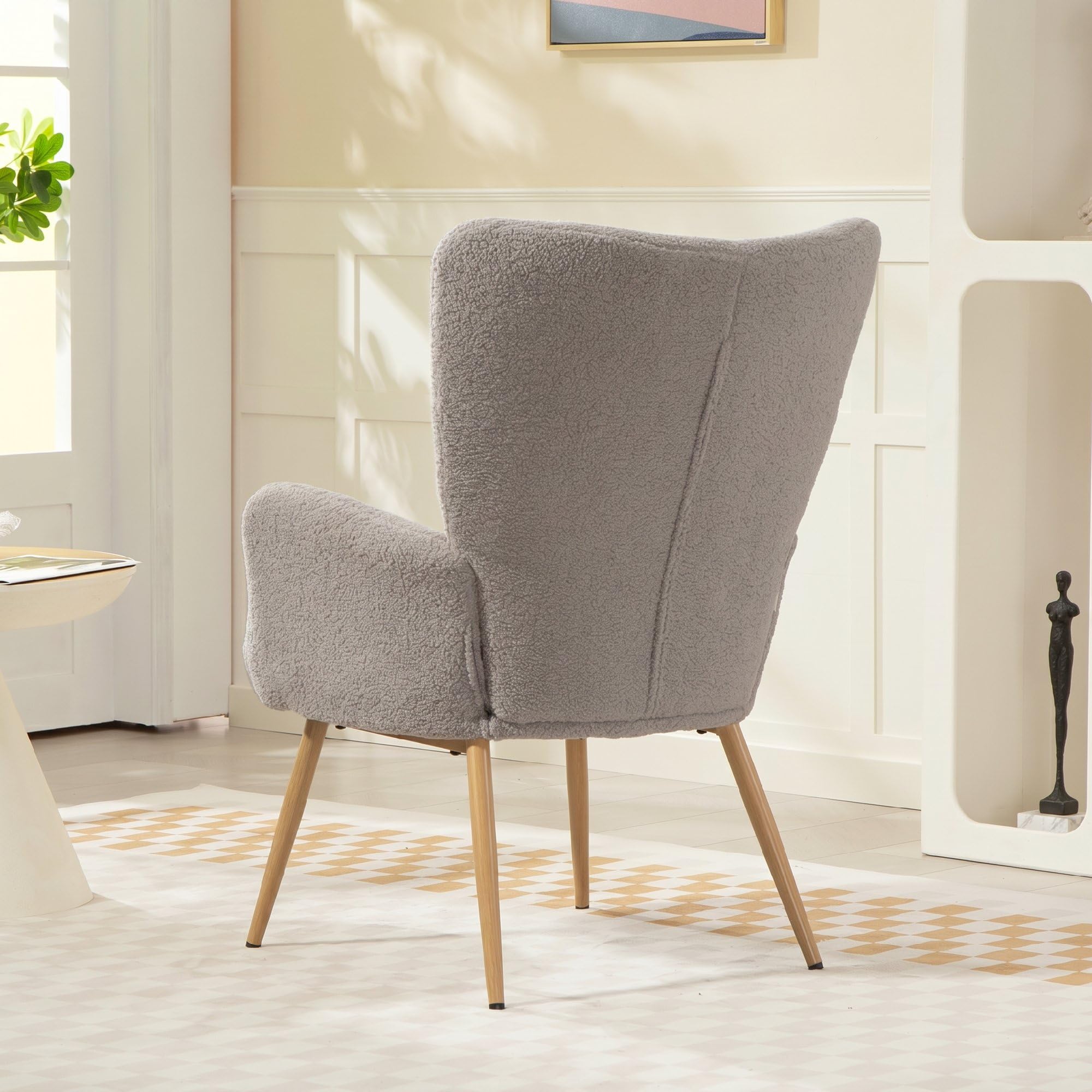 HOMCOM Sillón tapizado en Tela Boucle con Estructura de Acero Gris | Sillón de acento, respaldo alto, reposabrazos, para salón, dormitorio, rincón de lectura