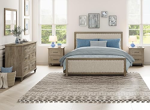 Miniatura 30 de WAMPAT Mesita de noche con estación de carga, mesa auxiliar de granja para sala de estar con 2 cajones, mesita de noche de madera natural para