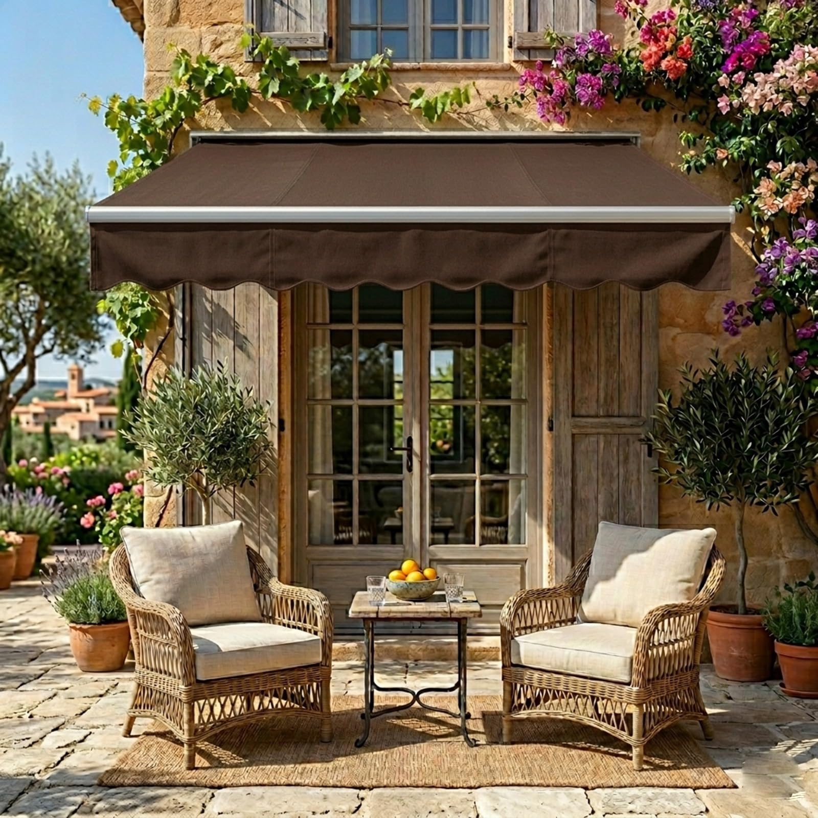 Toldo de tela Oxford impermeable y retráctil de 5.9x3.5m para proteger patios de la lluvia