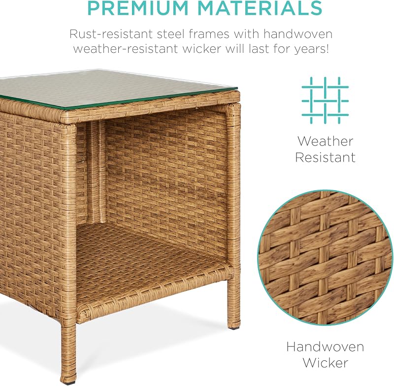 Best Choice Products 3-Piece Outdoor Wicker Conversation Bistro Set, Space Saving Patio Furniture for Garden w/Side Table - Natural/Ivory image 5
