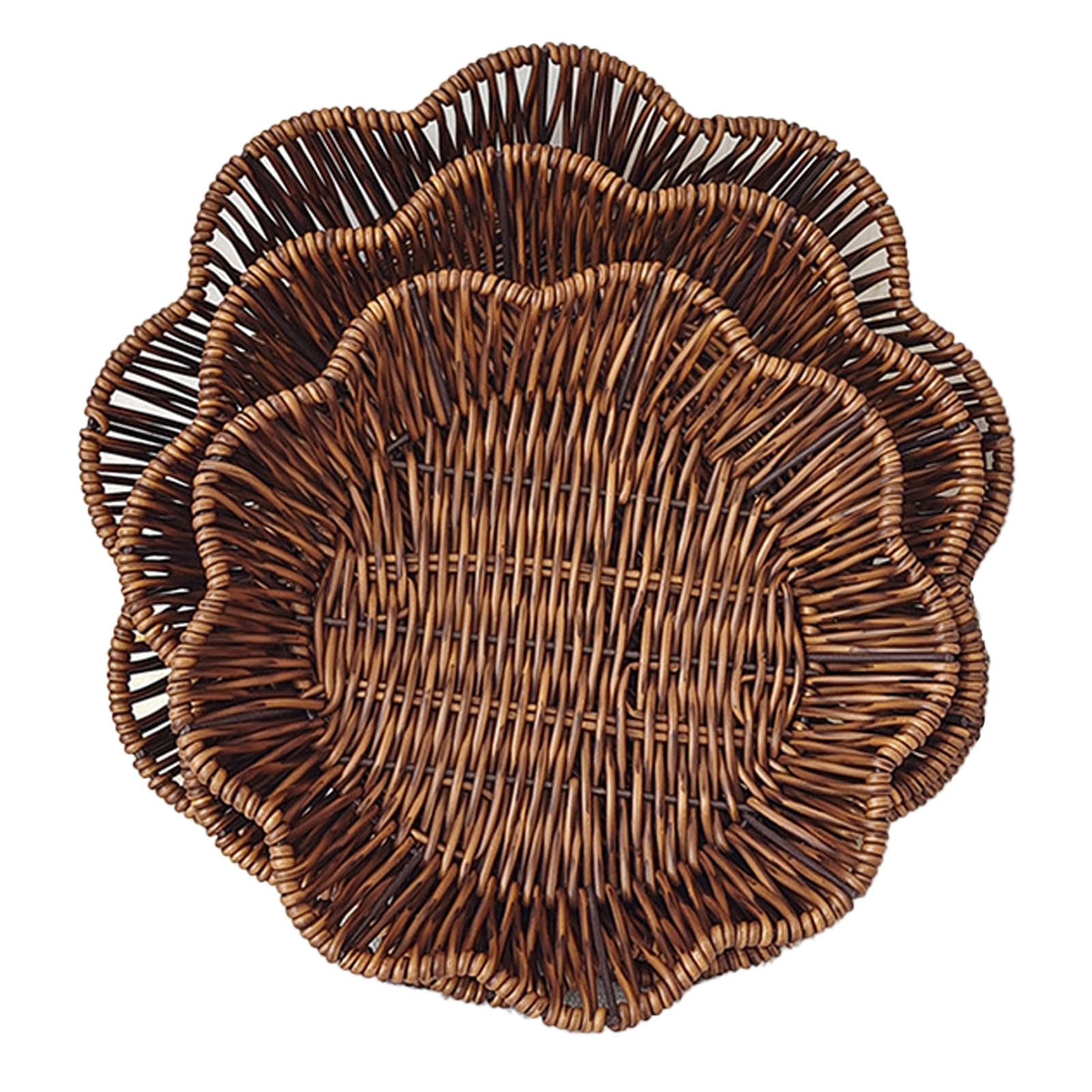 3 Pack Circular Wavy Edge Vintage Imitation Rattan Wicker Picnic Basket