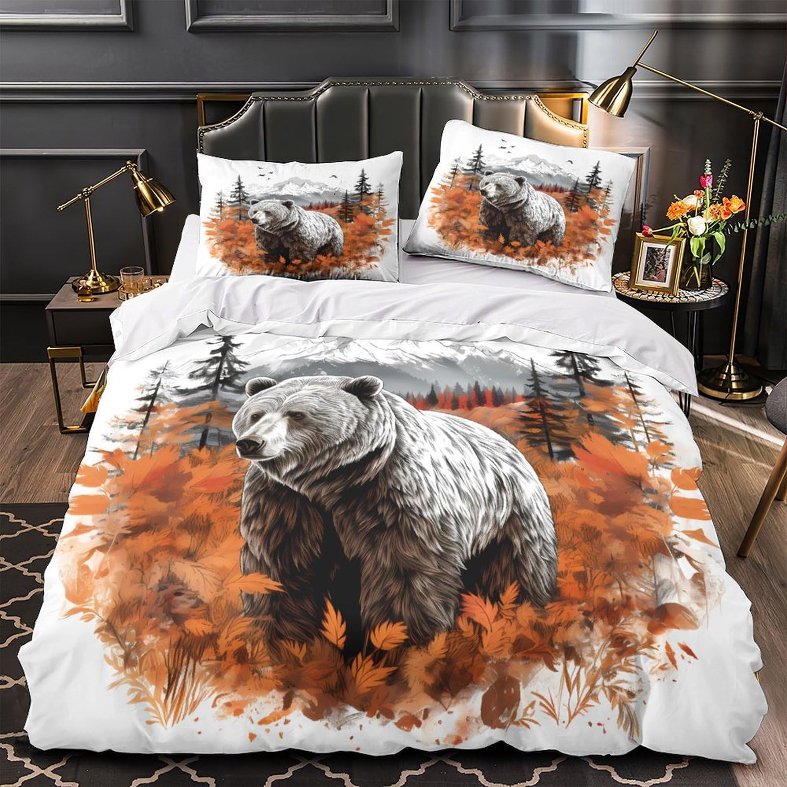 Parure de lit ours hypoallergénique en microfibre douce avec fermeture éclair