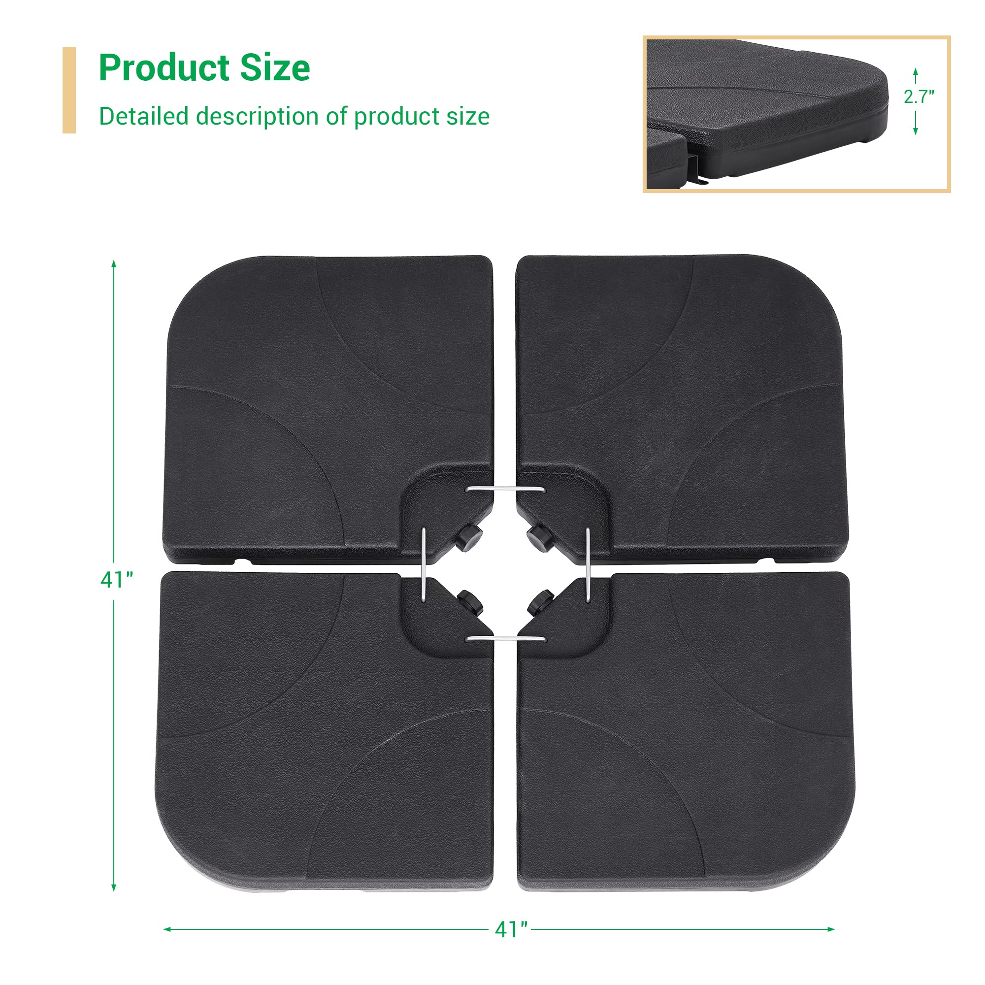 SANLUCE 4Pcs Offset Umbrella Base Plastic Cantilever Base Weights Plate Set, Water, and Sand Filled Umbrella Base for Cantilever Offset Patio Umbrella, 180lb Black, AB92-ZBK