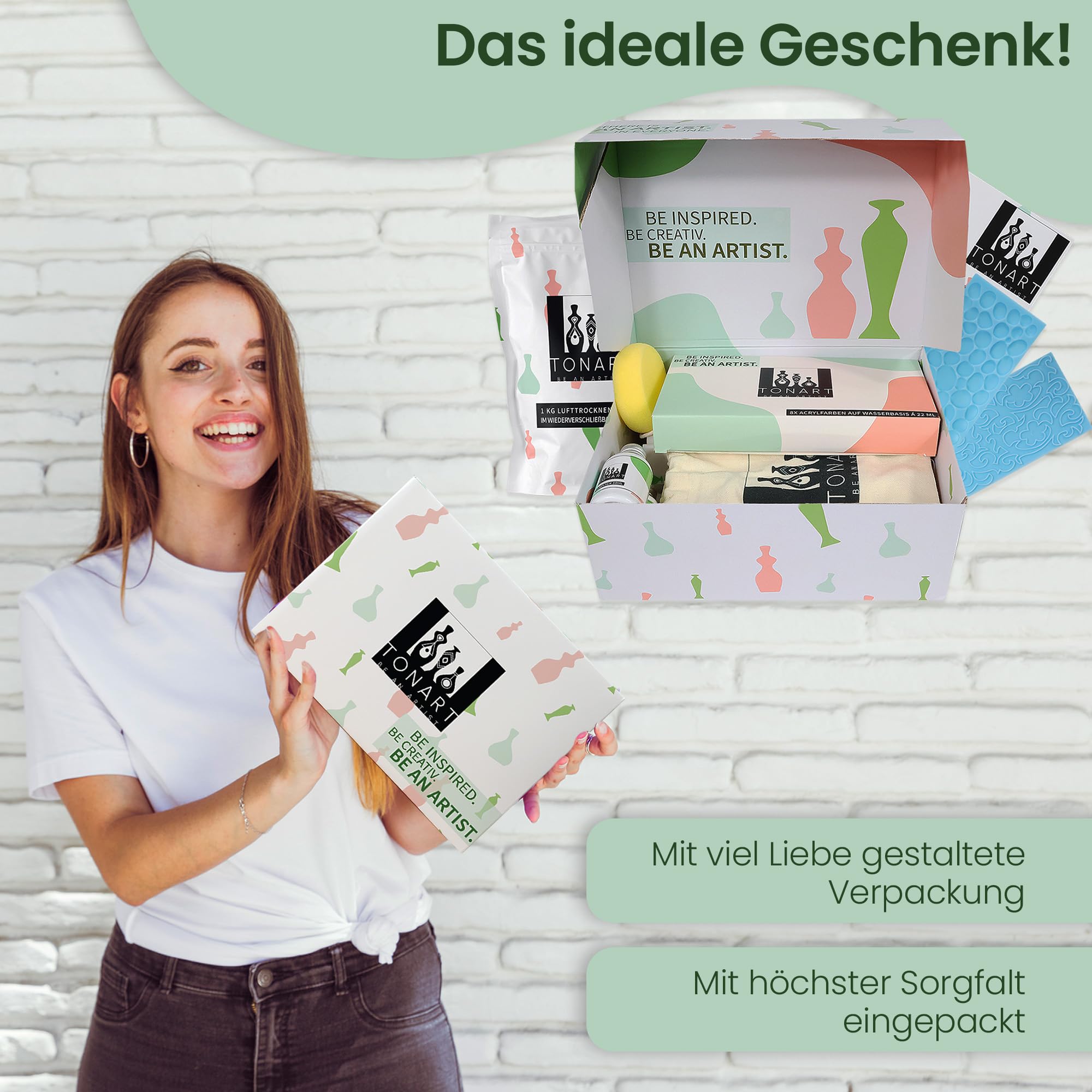 TONART BE AN ARTIST – Töpferset für Anfänger für zuhause mit lufttrocknendem Ton (ohne Brennen), Werkzeugen, Acrylfarben, Grundierung, Klarlack und Schritt-für-Schritt-Anleitungen | DIY Basteln |