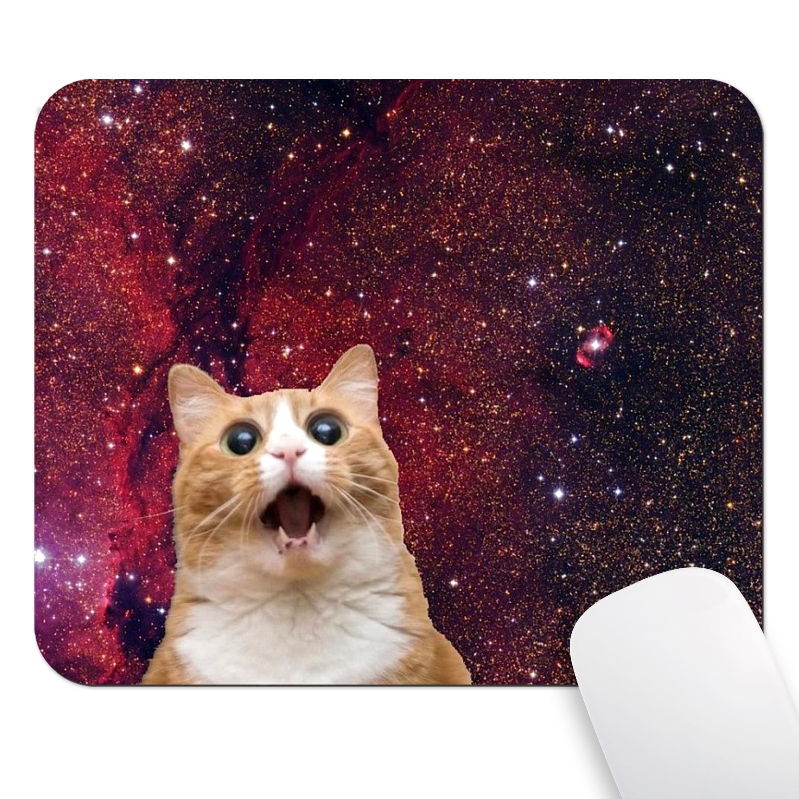 Wknoon Cute Space Cat Mouse Pad, Lovely Galaxy Kitten Screaming in Space Gaming Mouse Pads for Office Desk