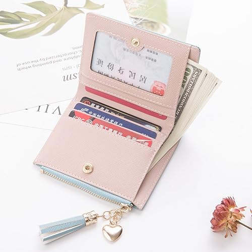 Miniatura 5 de Belsmi Cartera pequeña y compacta de piel delgada para mujer, con bloqueo RFID, bolsillo con cremallera, organizador de tarjetas, carteras