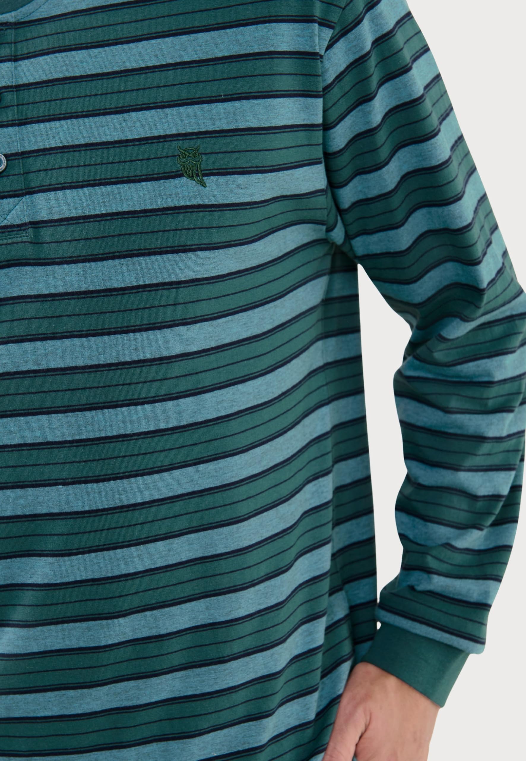 El Búho Nocturno Pigiama Uomo Cotone Lungo Leggero - 100% o Mistura - Intero Manica Lunga Maglia Righe Tasche - Set Due Pezzi Notte Casa Autunno Mezza Stagione, 96% Cotone, 4% Vis., Verde 5595, M