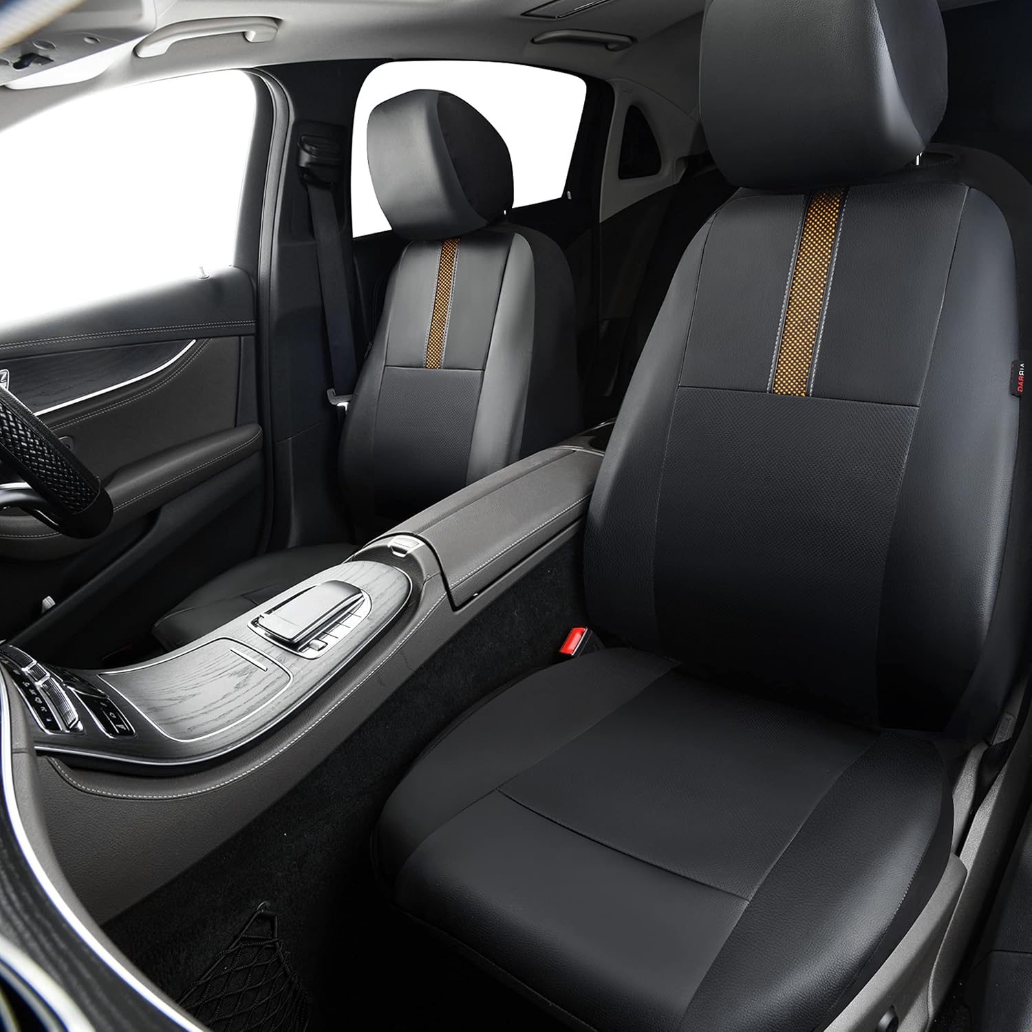 CAR-GRAND Faux Leather Car Seat Covers Full Set, Breathable Automotive Front and Rear Seats Covers, Airbag Compatible Unviersal Fit for Cars Sedans SUV Pickup Trucks, Black and Beige