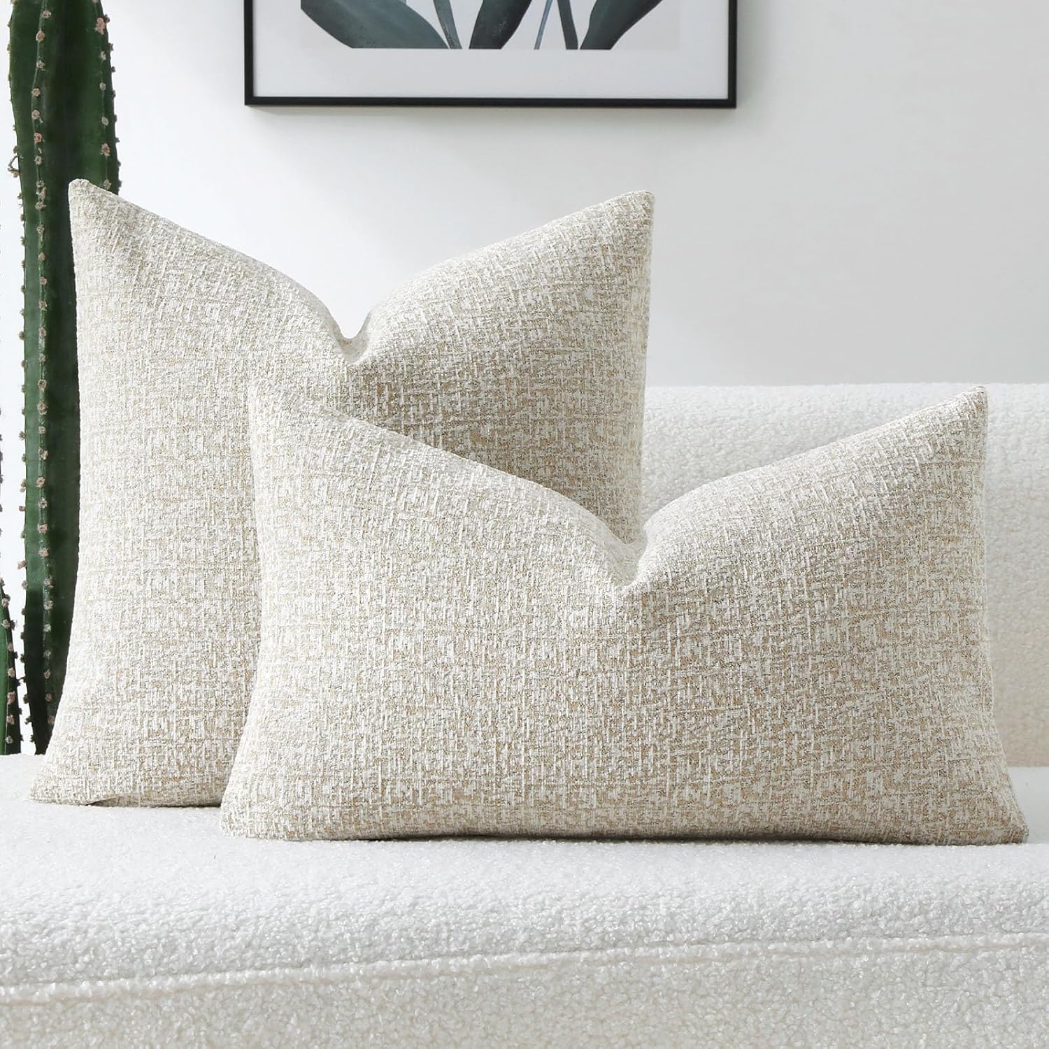 FUTEI Cream Chenille Decorative Throw Pillow Covers 18x18 Inch Set of 2,Soft Chenille Jacquard Textured Cushion Case,Modern Home Decor for Couch Living Room - Image 6