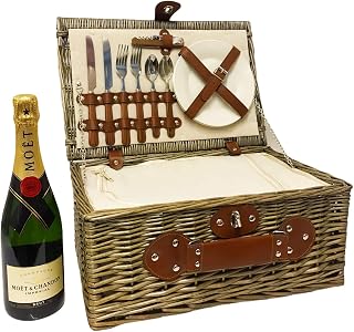 Moet Chandon Champagne 75cl in a Charming 2 Person Wicker Cream Chiller Picnic Basket Set