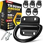 6PCS Heavy Duty Steel D Rings Tie Down Anchors, Ultra Durable 3500 Pound Breaking Strength Surface Mount Hooks Securing Cargo for Trailer, Truck Bed, with Screws & Bolts