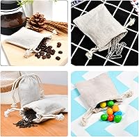 Vista 3 de calary 50 piezas de lona doble con cordón bolsa de algodón bolsa de regalo bolsita de muselina reutilizable bolsa de té 2.75x4 pulgadas