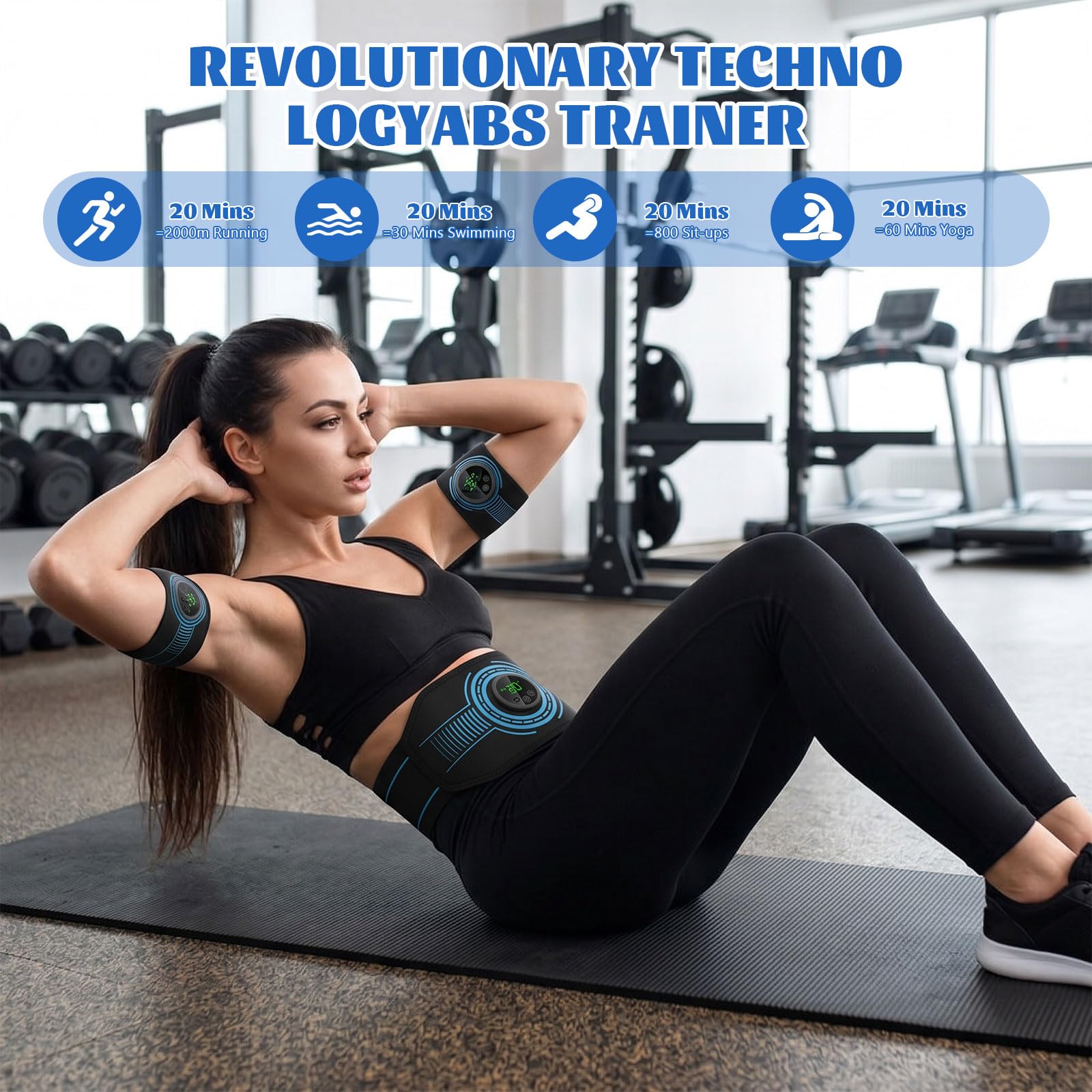 EMS Bauchmuskeltrainer, Bauchmuskeltrainer Elektrisch, mit 10 Trainingsmodi und 39 Intensitätsstufen, USB-Wiederaufladbarer Tragbarer EMS Trainingsgerät, Geeignet für Bauch und Arme
