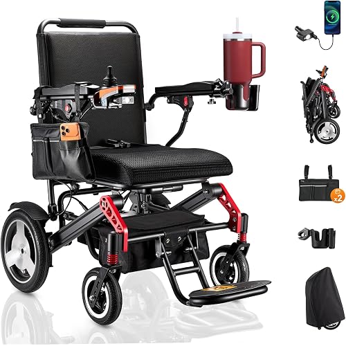 Electric Wheelchair for Adults Lightweight Motorized Power Chair | 15+ Miles, 350 lbs Support, Lightweight Portable Airline Approval Seniors, LED, All Terrain 500W Brushless, 12'' Large Tires