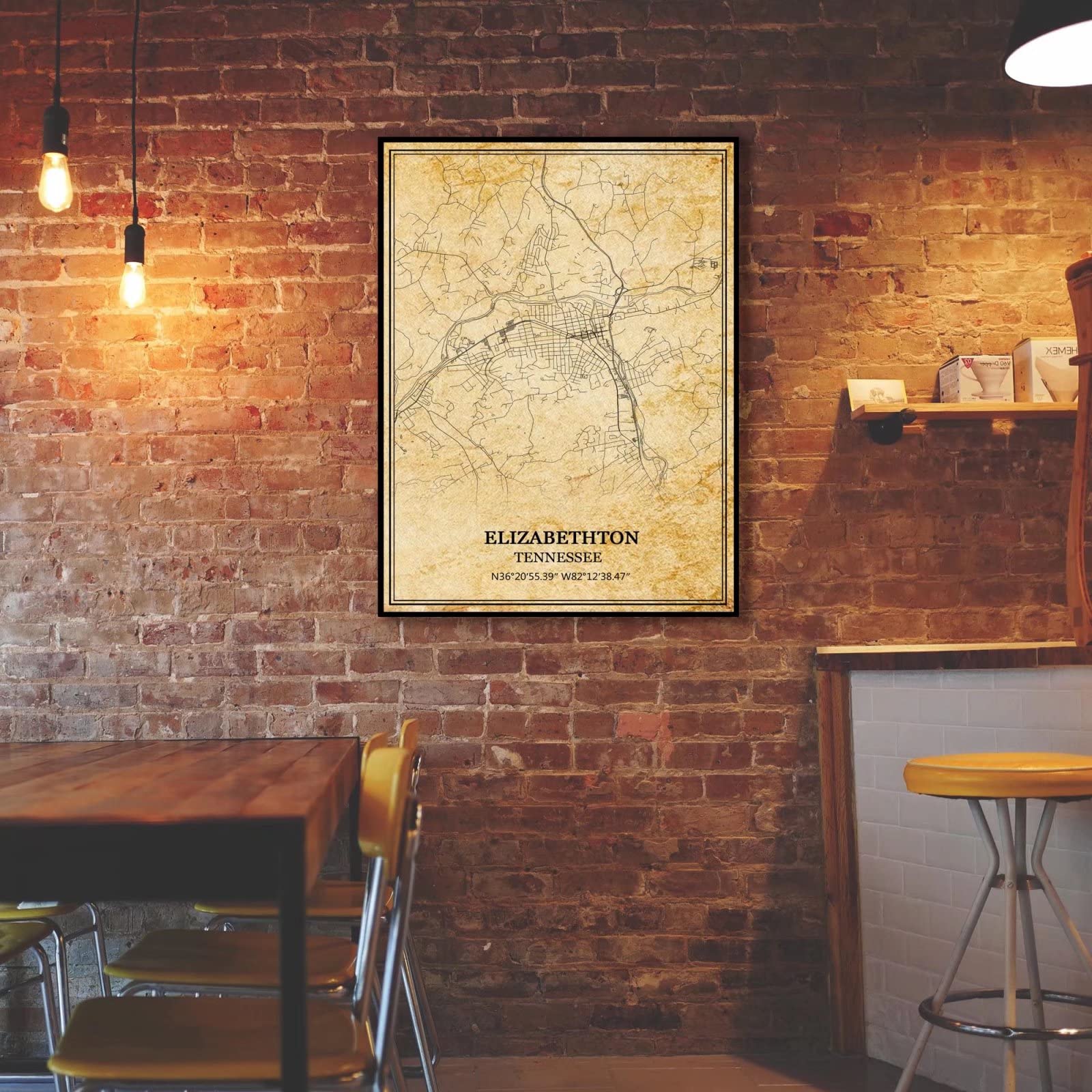 TANOKCRS Elizabethton Tennessee USA Ameryka sztuka ścienna vintage nadruk plakat mapa grafika podróż pamiątka prezent dekoracja domu 50 x 76 cm nieoprawiony