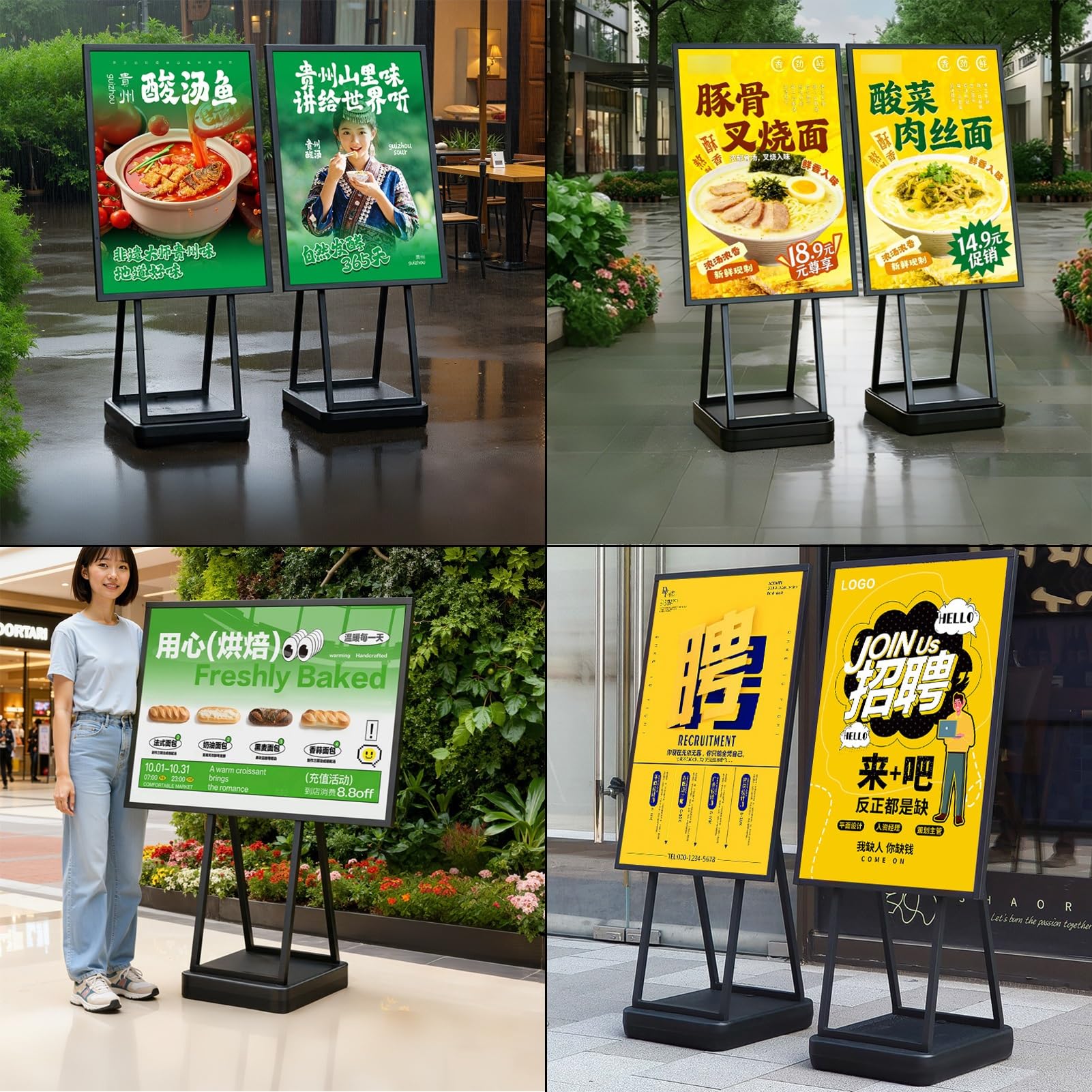 Soporte móvil para carteles, soporte de póster de pie, soporte para carteles al aire libre con ruedas para señalización de pedestal