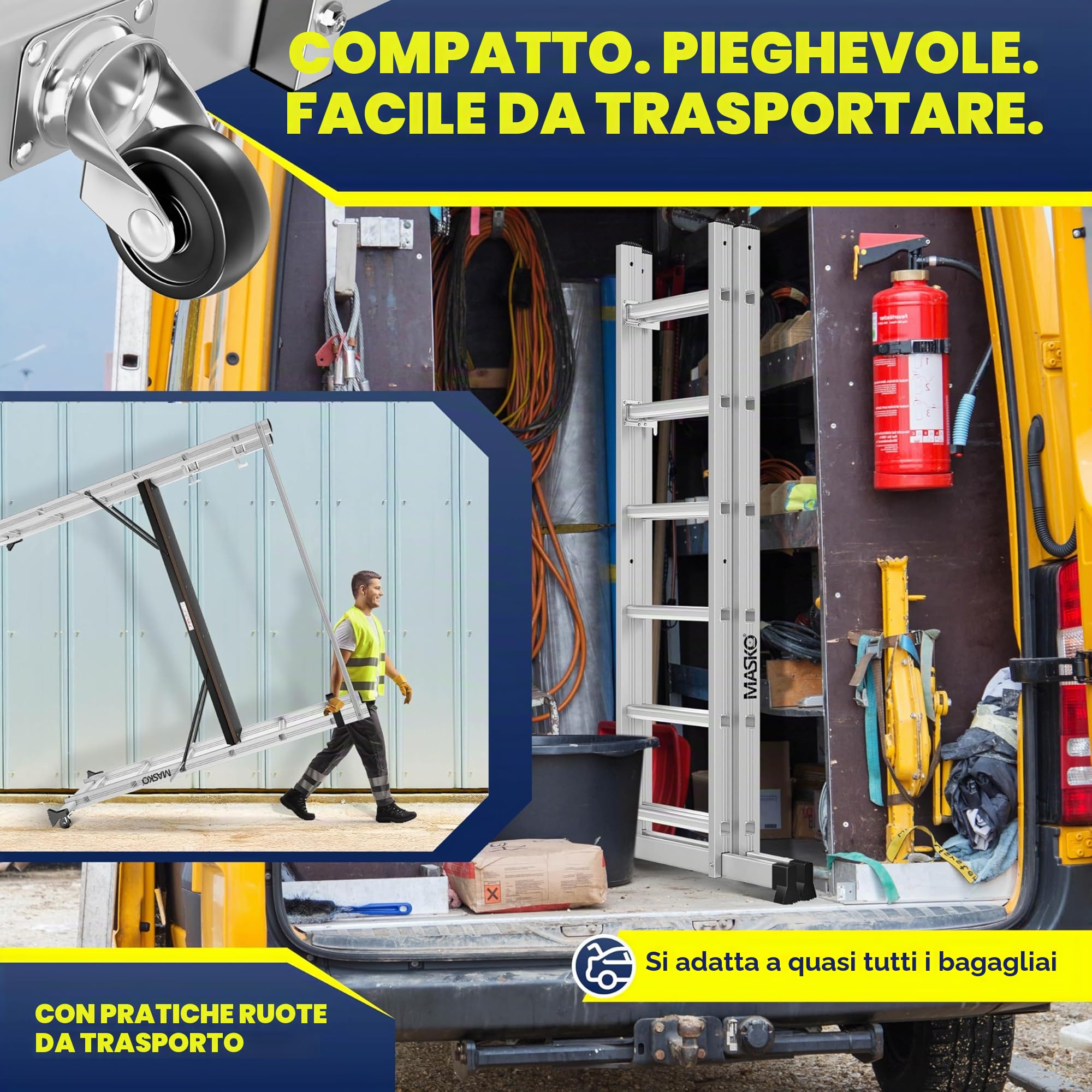 Masko® Ponteggi Telaio in alluminio Struttura Scala da ponteggio, Piattaforma lavoro | Caricabile fino a 150 KG | Rivestimento antiscivolo | | Testato GS (EN 131)