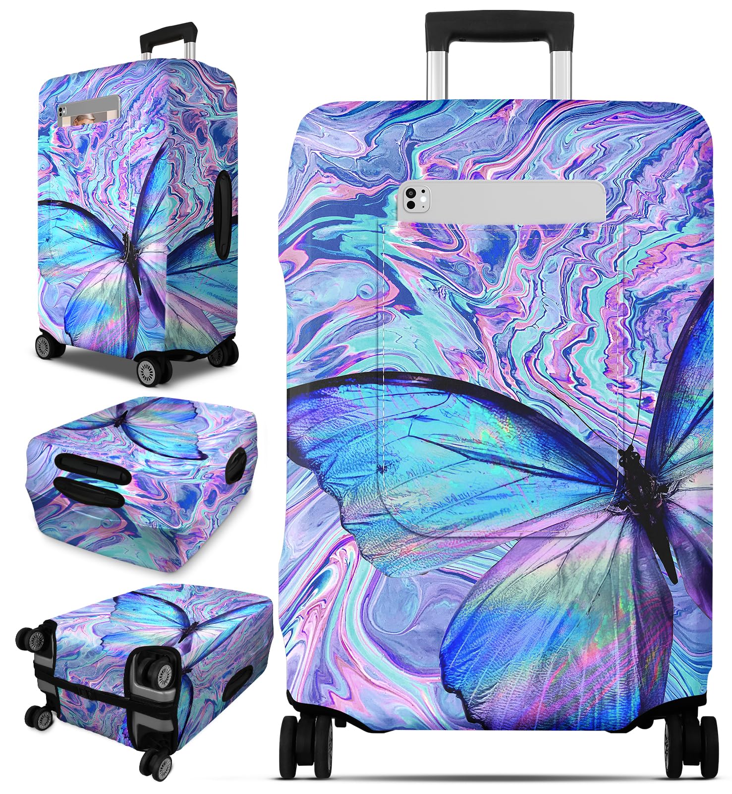 Slohif Luggage Cover for Suitcase Tsa Approved Protector - Butterfly Luggage Sleeve Large Suit Case Cover Travel Stretch Baggage Case Protective