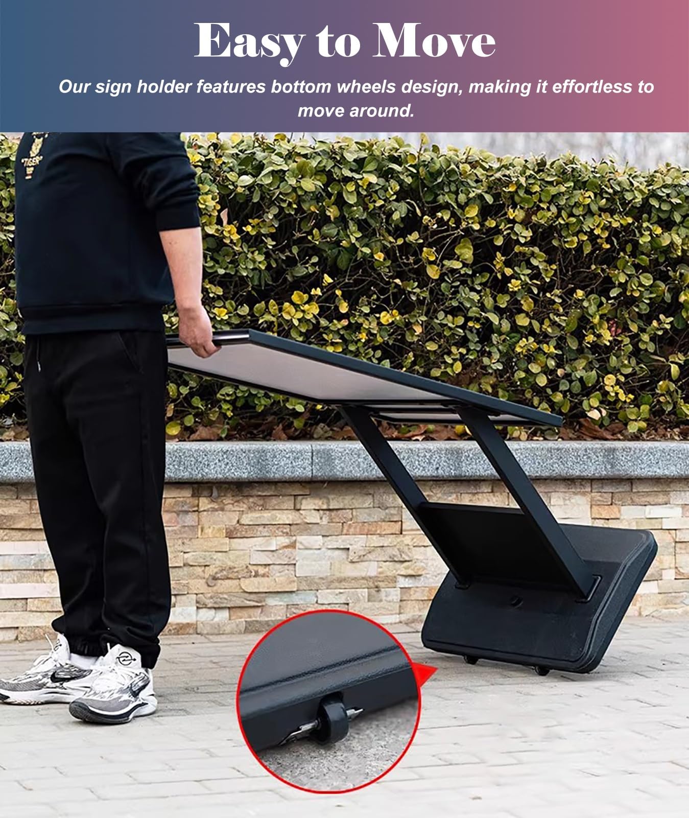 Caballete Publicidad Soporte Impermeable para Carteles de Acera, Carteles para Negocios Al Aire Libre, Soportes Metálicos con Ruedas y Base Lastrada para Carteles