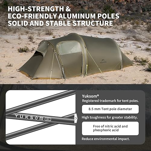 Miniatura 4 de Naturehike Opalus UL 4 Season Tents for Camping, Windproof 2-3 Person Winter Camping Tent, Double Layer Cold Weather Tunnel Tent with Vestibule