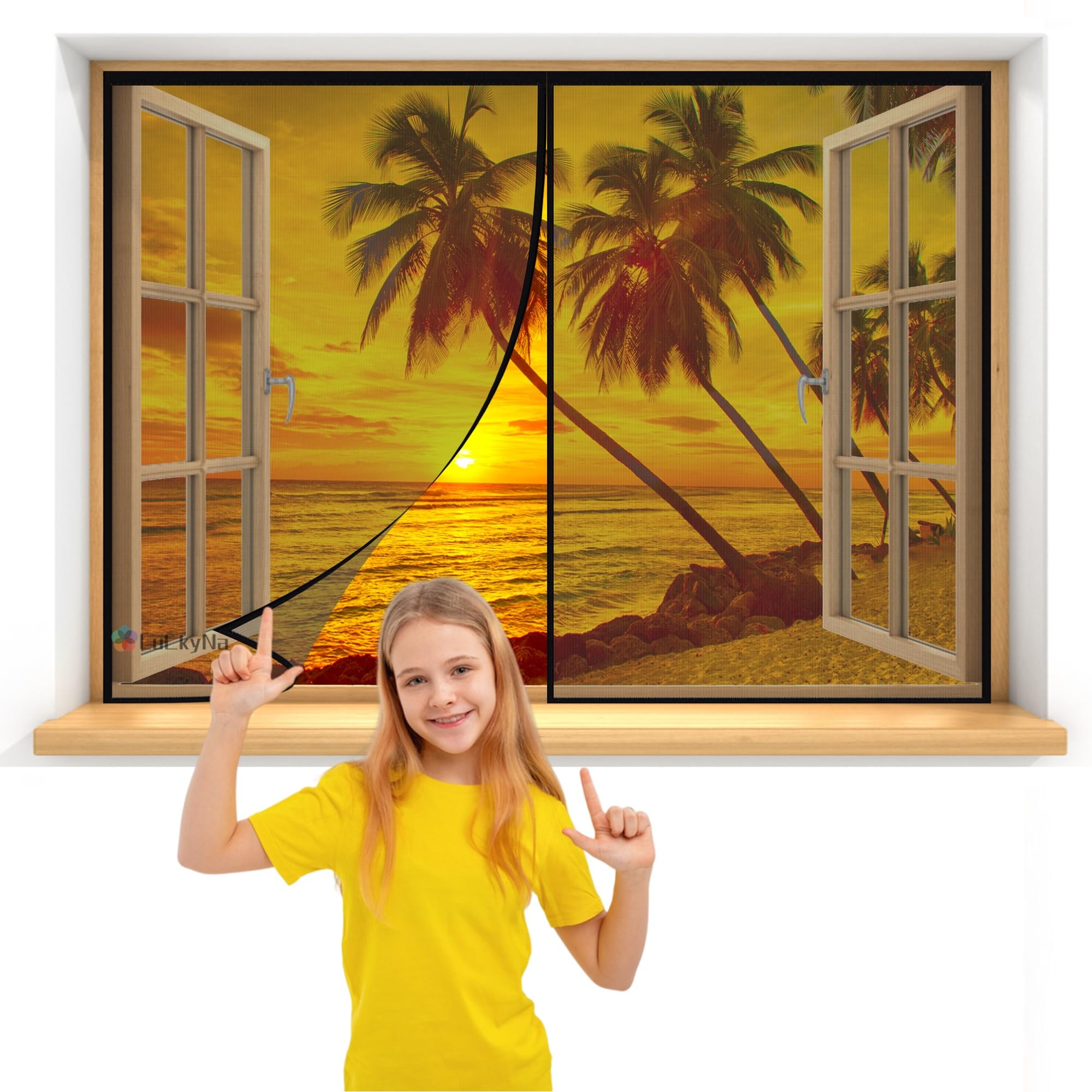 Luckyna Black Magnetic Fly Screen For Windows 50X130cm Mosquito Insects Window Screen, Easy To Install Without Drilling Keep Bugs Out,Lets Fresh Air In
