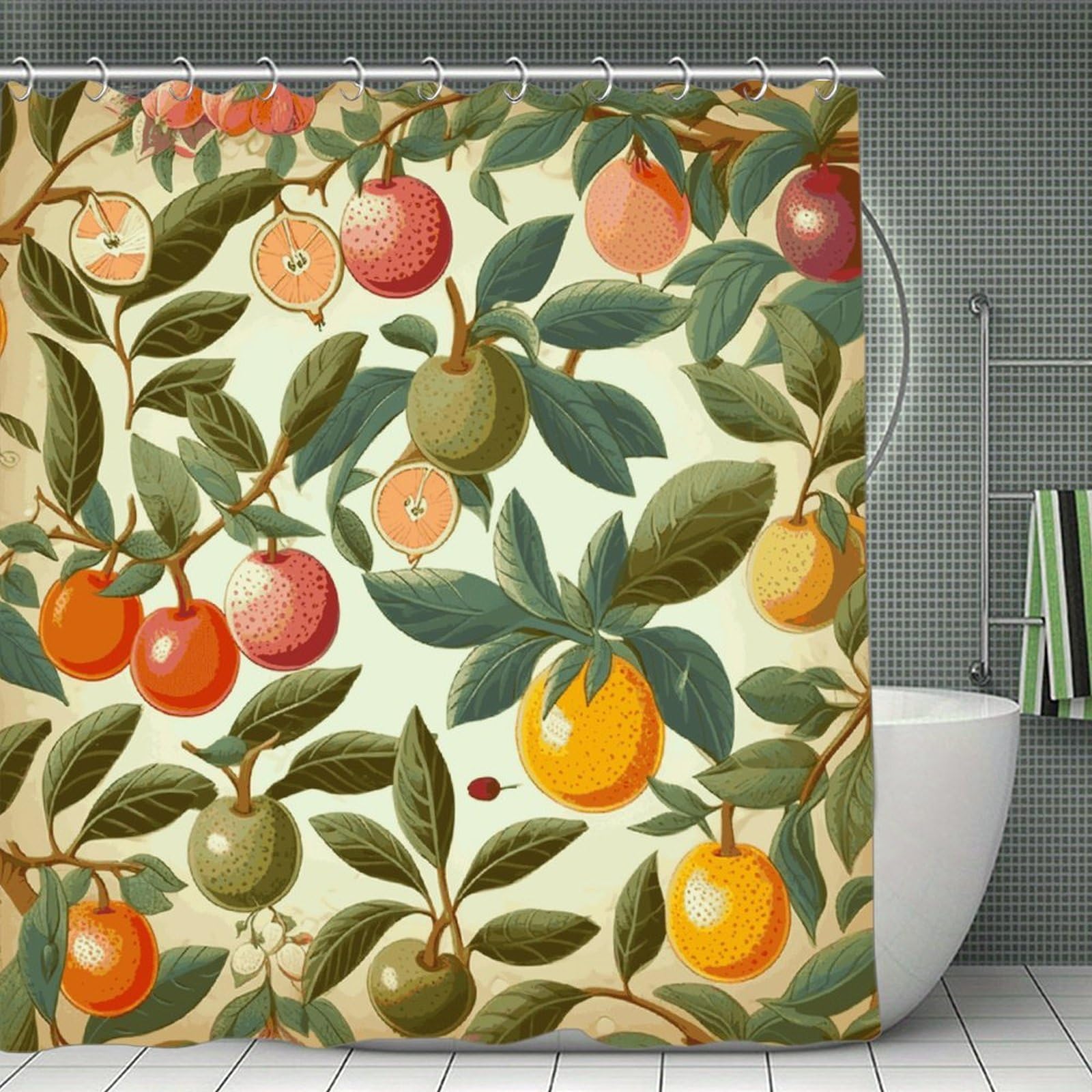 FekiLoot Plants and Fruits Shower Curtain with Hooks Modern Farmhouse Bathroom Curtain Waterproof Cloth Bath Curtains Cute Washable Blackout Privacy Curtains for Bathroom Bathtub 70.8"x70.8"