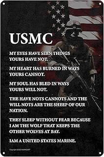 KAIMKEART USMC Wall Art Decor - Metal Sign with Marine Corps Creed - Home-Office-Military Decor - 8 x 12 Inches - Gift for Marines and Veterans - Semper Fi - Oorah!