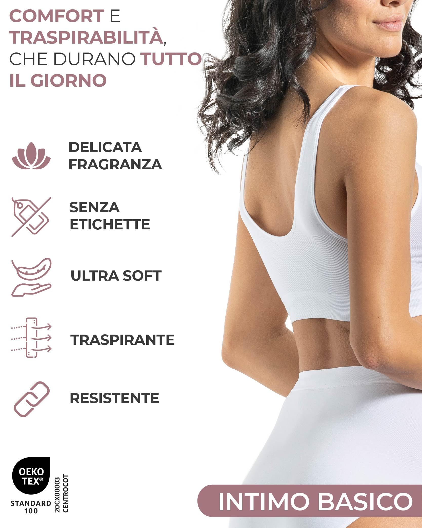 Risalti Reggiseno Senza Ferretto Spalla Larga 3 pz - Bralette Donna Senza Cuciture ed Etichette, Reggiseno Donna in Microfibra Elasticizzata, Brassiere, Top Morbido, Intimo - Made in Italy