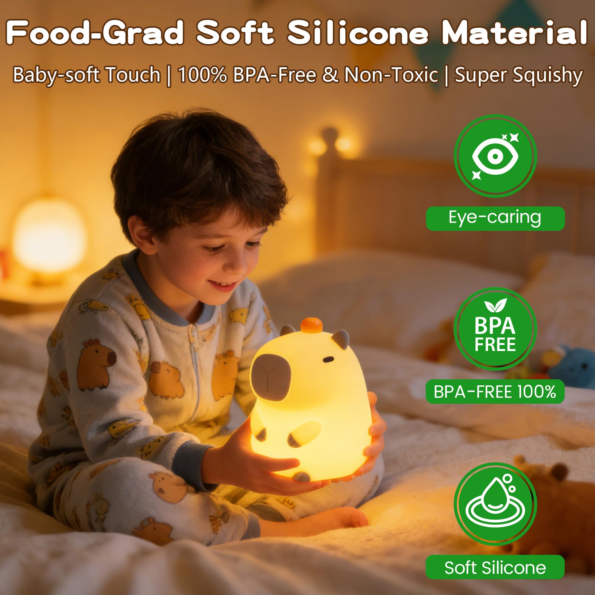 FAMIDUO Luce Notturna a Forma Di Capybara, ​​Luce Notturna Dimmerabile a 2 Livelli Per La Cameretta Dei Bambini, Luce da Lettura, Luminosità Regolabile Luce per Lettura