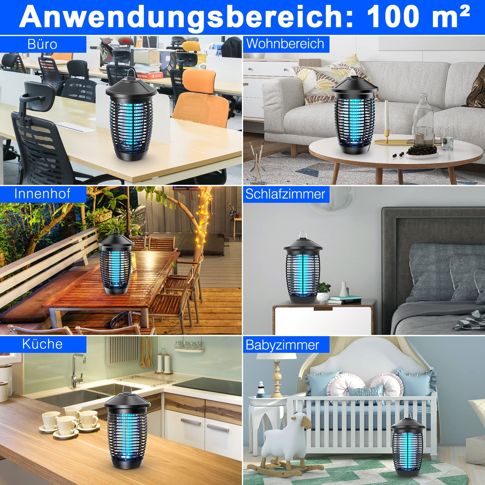 PALONE Insektenvernichter Elektrisch, Mückenfalle 20W 4500W UV Mückenlampe Mückenschutz, Fliegenfalle Elektrisch Fliegenfänger Insektenfalle Ungiftig Geruchsneutral für Innen und Traufe