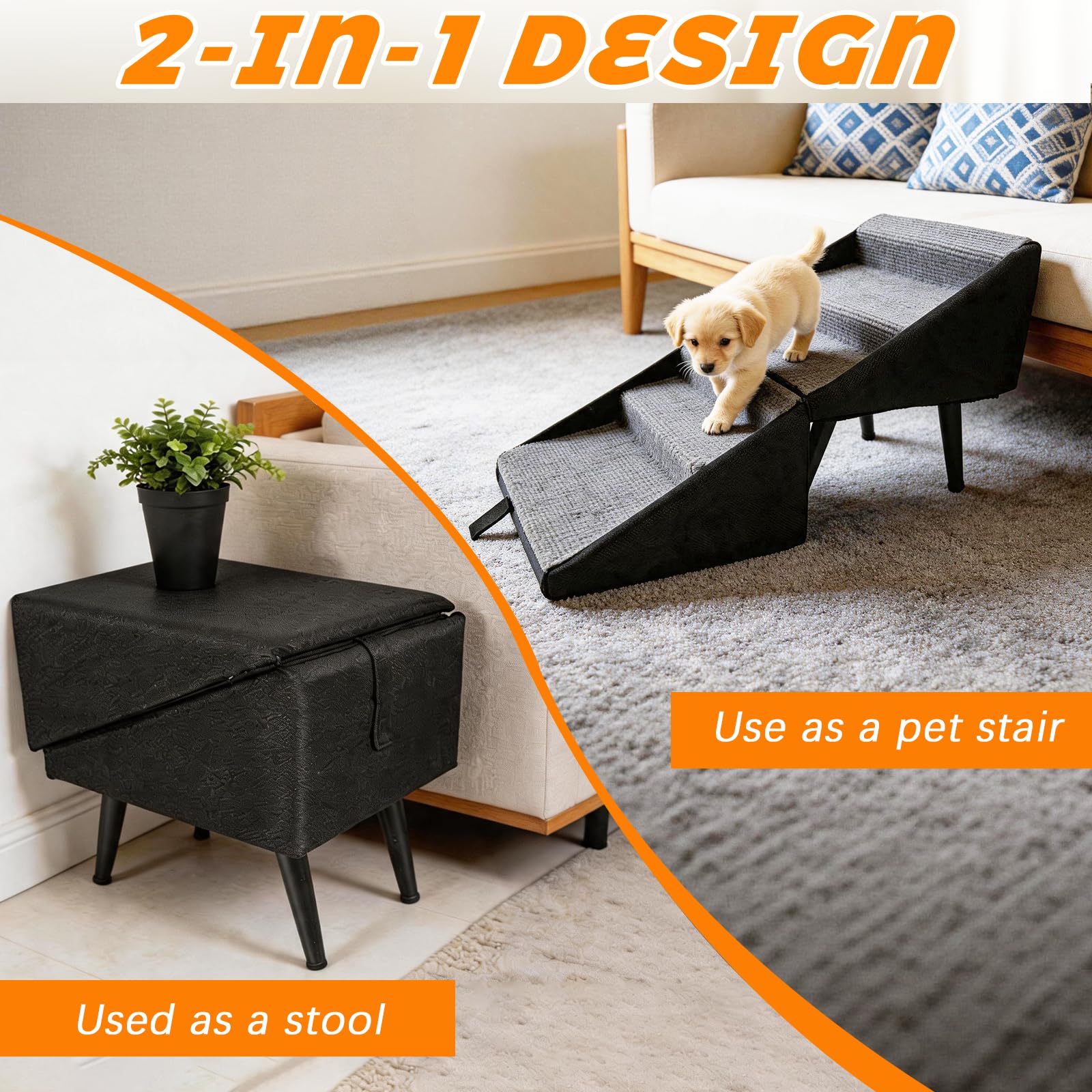 Rampa per Cani, Scaletta Per Cani Letto Divano Pieghevole e Regolabile Scale Multifunzionali con Ventose Antiscivolo Rampa per Animali Domestici per Cane e Gatti