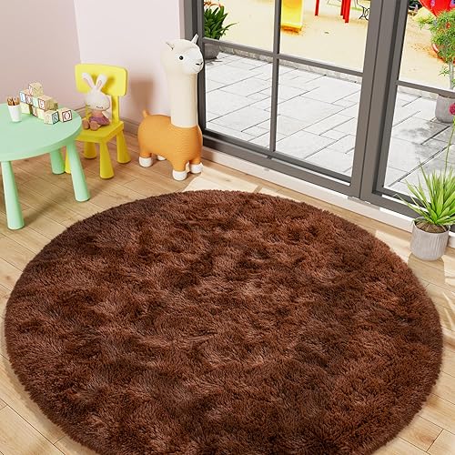 LOCHAS Alfombras redondas y esponjosas de lujo para dormitorio, habitación de niños y niñas, guardería, alfombra circular súper suave, bonita