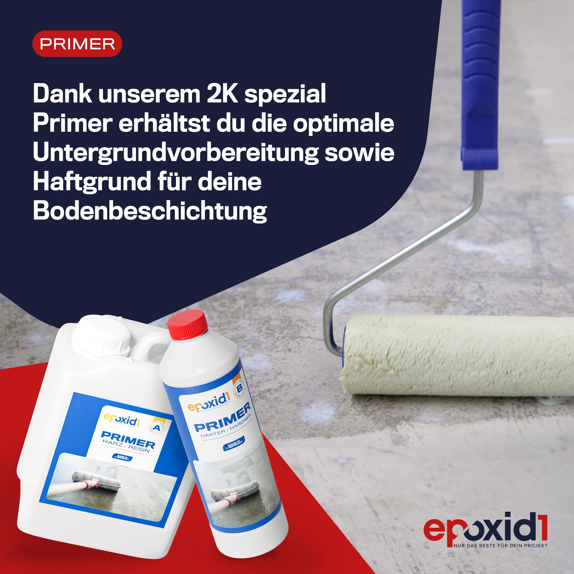 Epoxidharz mit Härter EP-Grundierung - Epoxy Primer, Haftgrund für Bodenbeschichtung, Garage, Werkstatt & Keller, Spezialgrundierung - 2K Epoxid-Harz für Fußboden (~5m² (1.5kg))