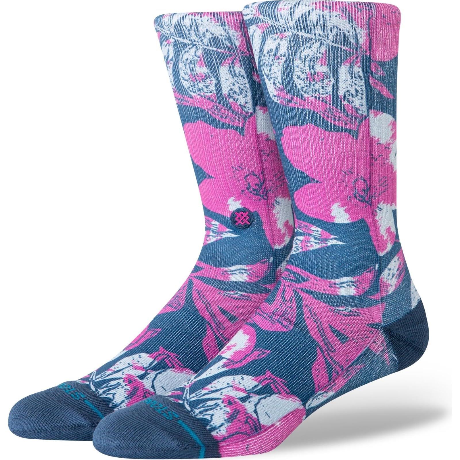 STANCE Lihue Crew Socks Fuschia Floral Patterned Calf Socks Large