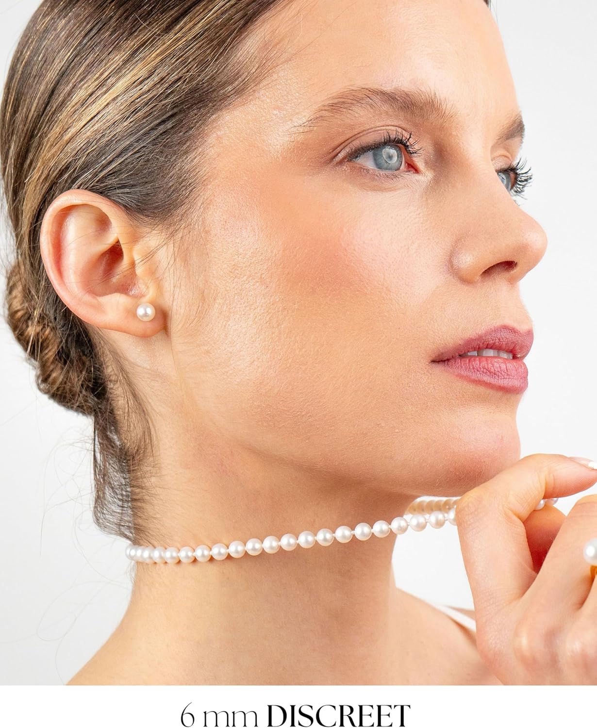 Women Pearl Earrings Freshwater Cultured Round White Pearls by Secret & You | Available in 6 sizes, from 6-6.5 mm to 11-11.5 mm | In 18 k Gold 750 stamp or in 925 Sterling Silver Rhodium Plated