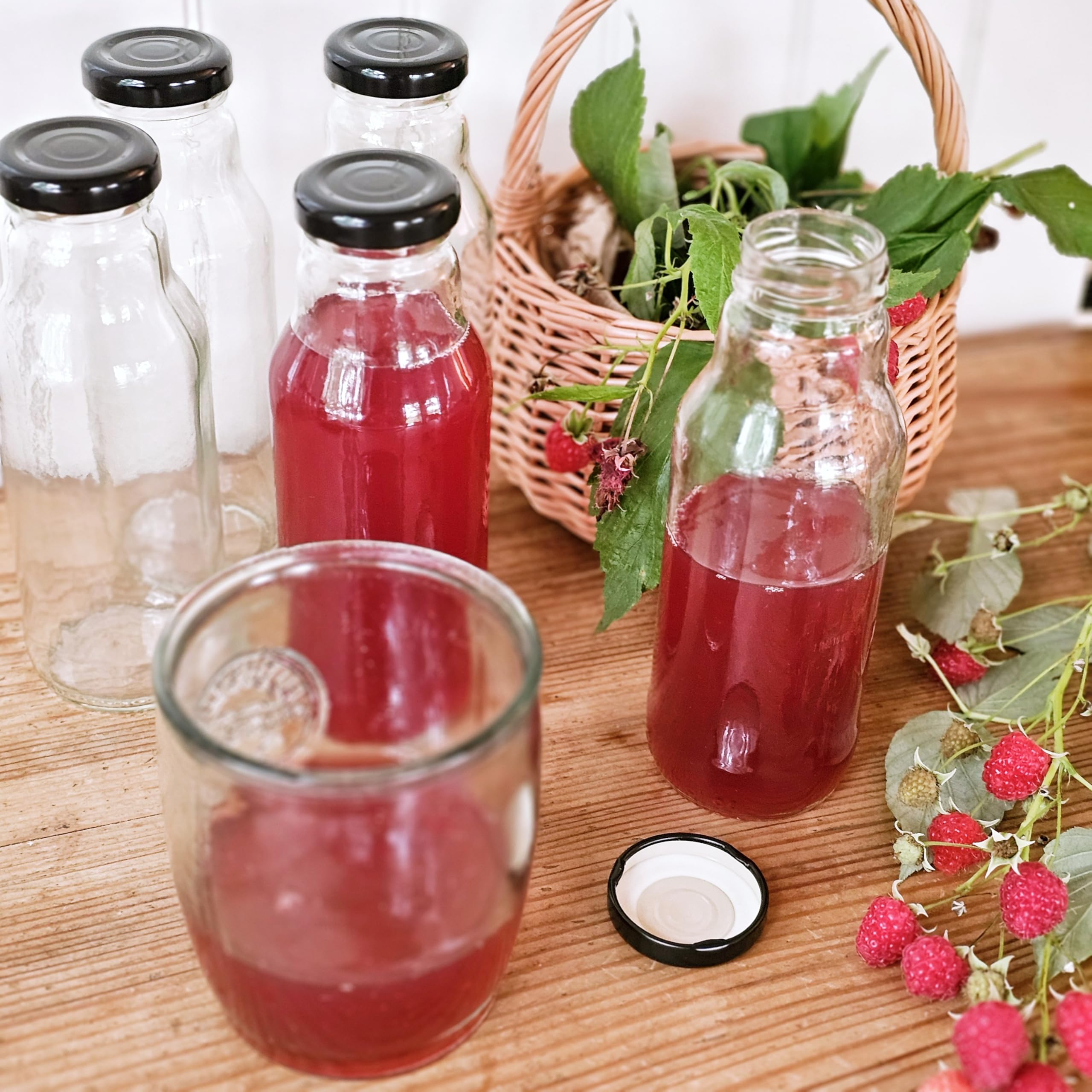 Glasflasche 300 ml mit rotem Schraubdeckel – Saftflasche leer 0,3 l TO38 – Smoothie Flasche Glas – Wiederverwendbare Trinkflasche spülmaschinengeeignet für Saft, Sirup, Öl & Selbstgemachtes (50)
