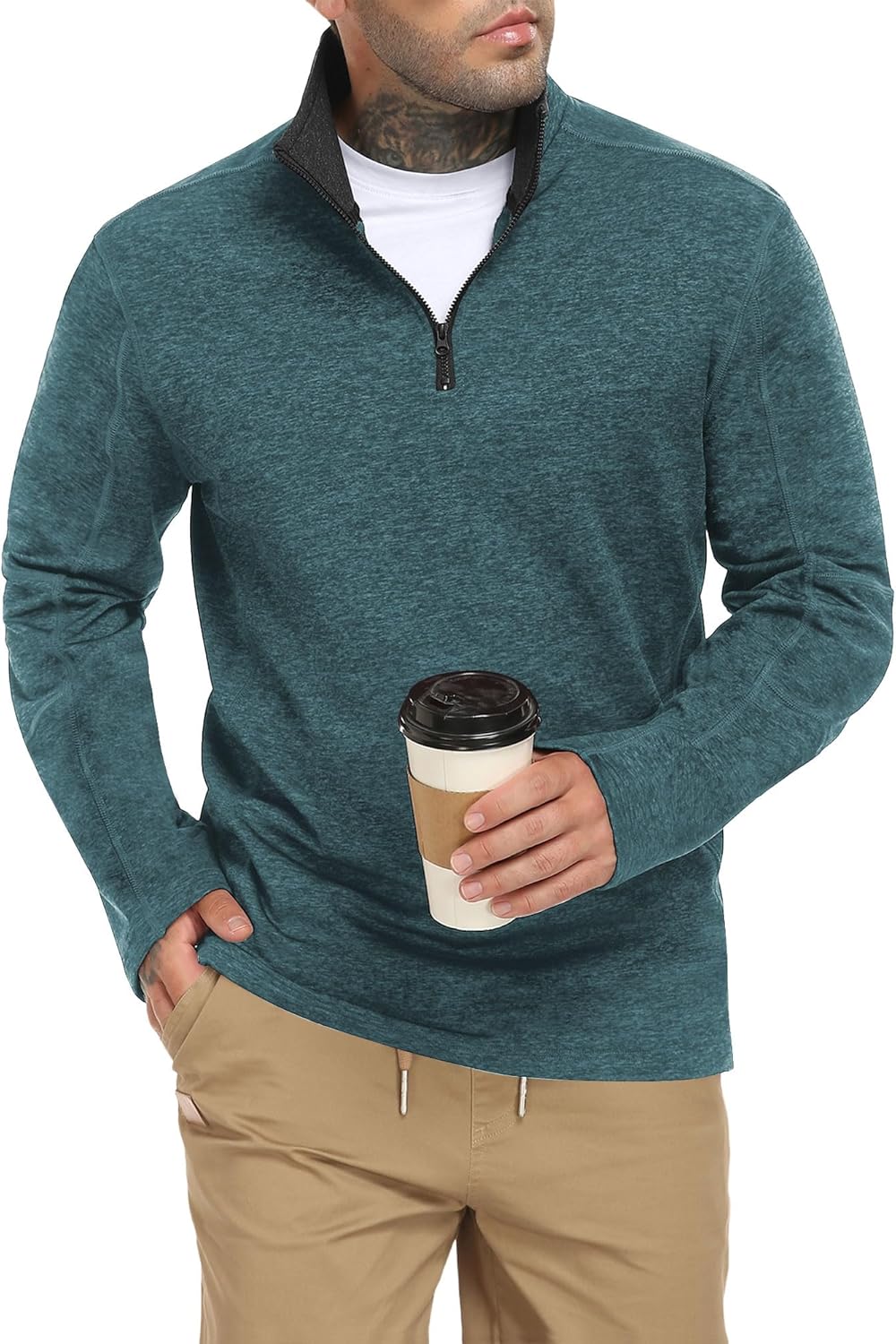 Mens Stretch Athletic Sweatshirt Long Sleeve Comfy Breathable Top for Men Casual Cozy S-XXL - Image 3