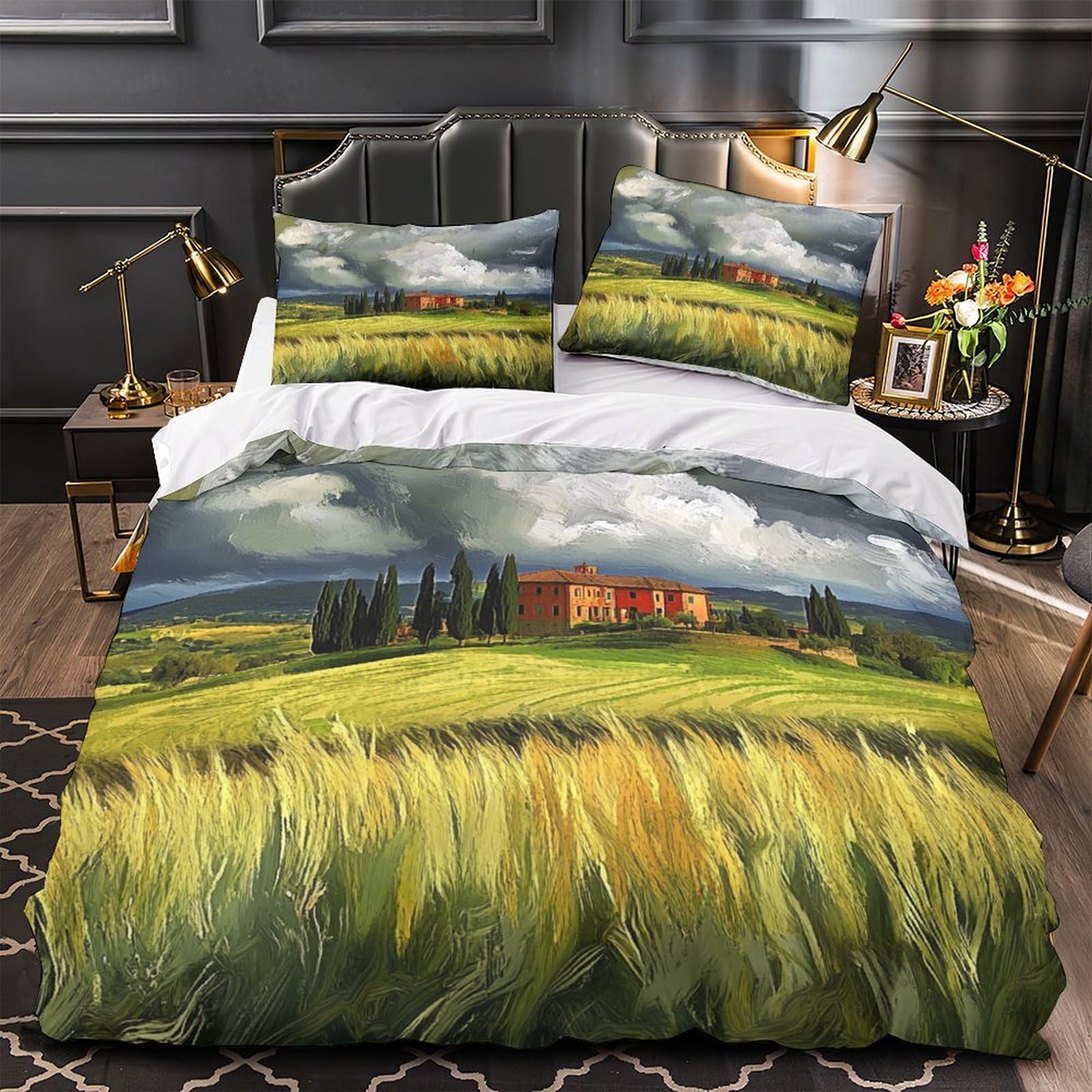 Housse de couette 200x200cm Villa Toscane en microfibre avec 2 taies d'oreiller