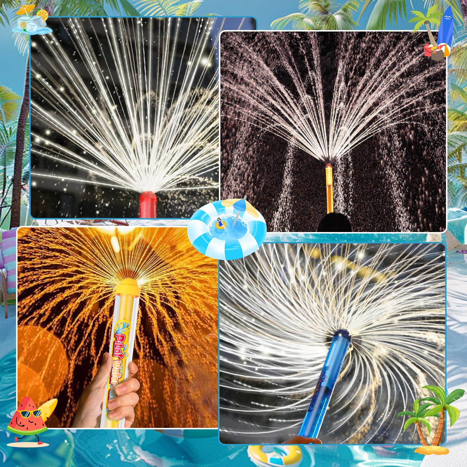 Pistolas De Agua Tipo Fuegos Artificiales - Pack De 4 Unidades, 27 Cm, Bomba De Presión Manual, Ideal Para Piscina, Playa Y Jardín