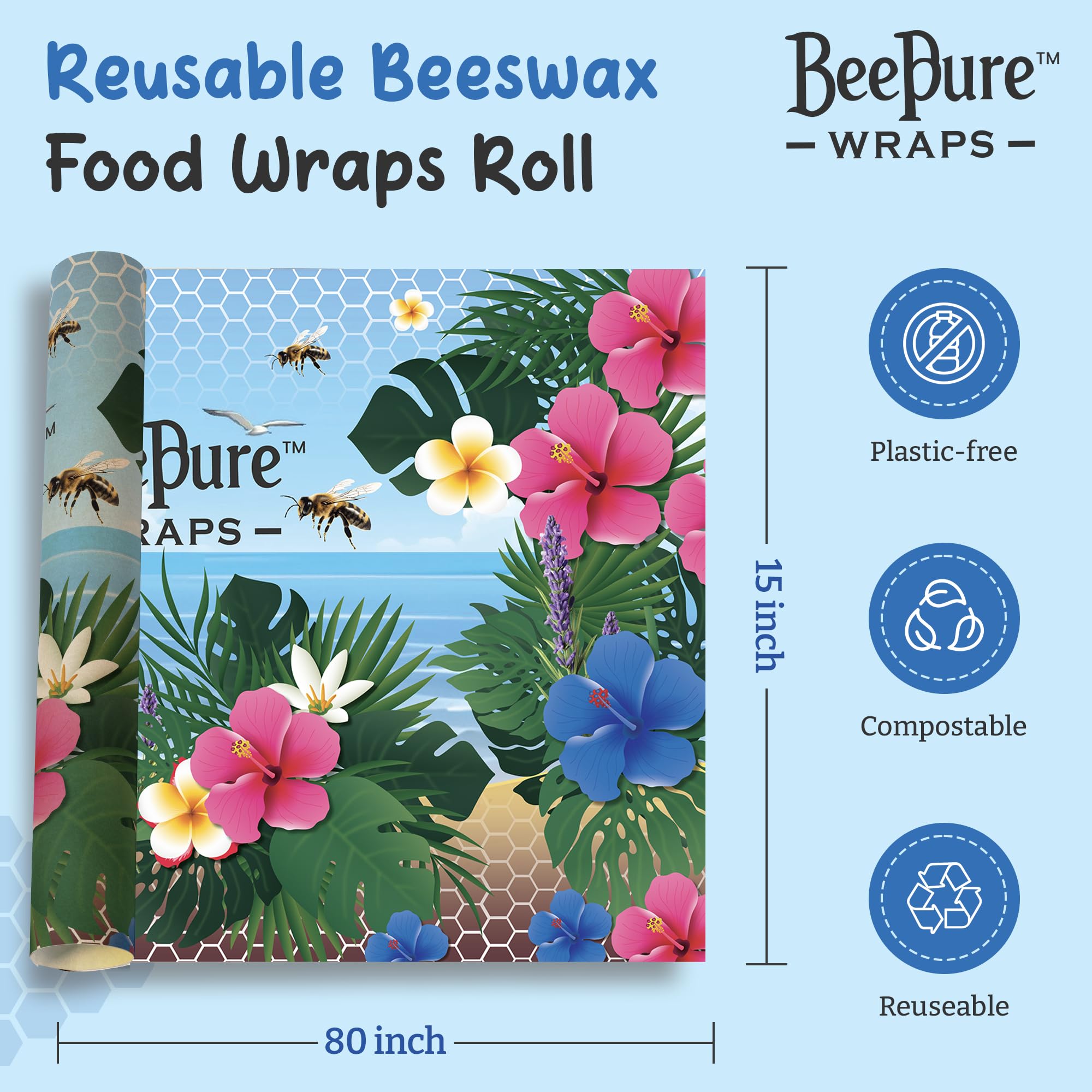 Rollo reutilizable de cera de abejas para envolver alimentos, abejas en la isla