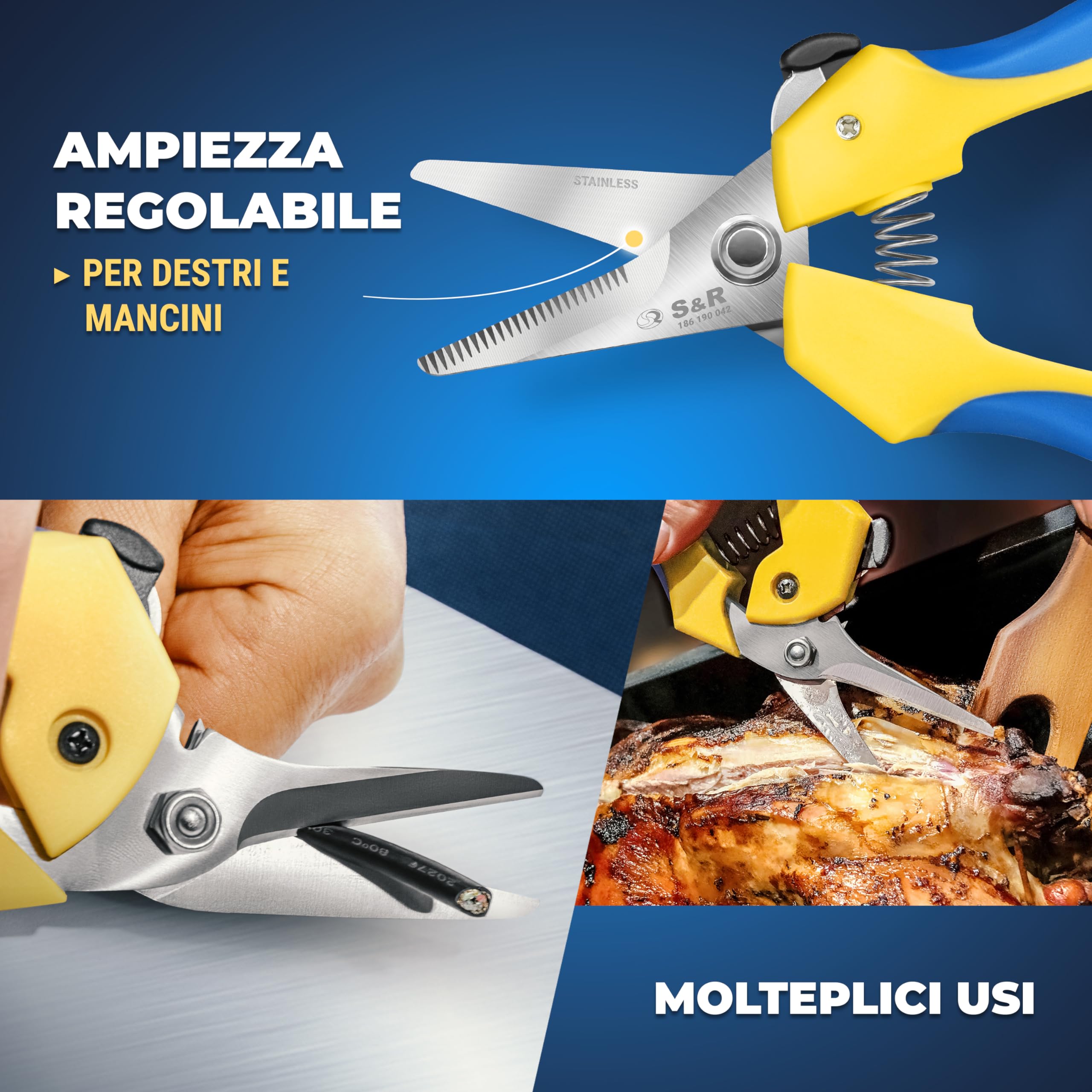 S&R Forbici Cesoie Bricolage Multiuso Acciaio Inox 19 cm Ultra Resistenti per Gomma Cavi e Tessuti con Lama Dritta (Jeans, Corde, Carta, Cartone, Plastica, Cuoio).
