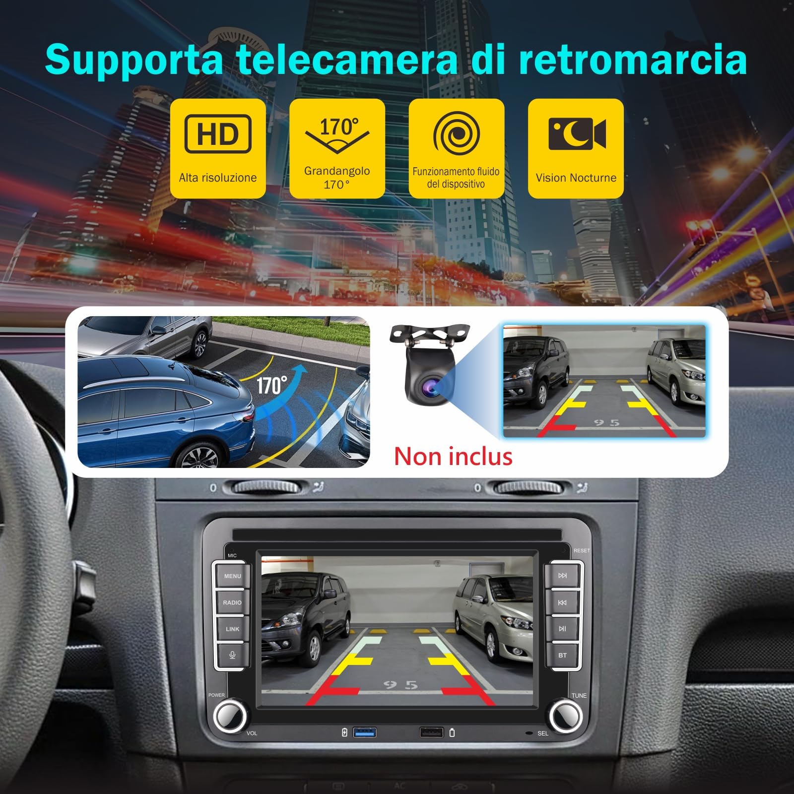 [Prestazioni Elevate] Autoradio Linux 7" IPS con Autoradio con CarPlay senza fili Android Auto, Bluetooth, FM/AM, USB, EQ – per VW Golf 5/6, Passat, Jetta, Caddy, Polo, CC, Tiguan, EOS, Touran, T5