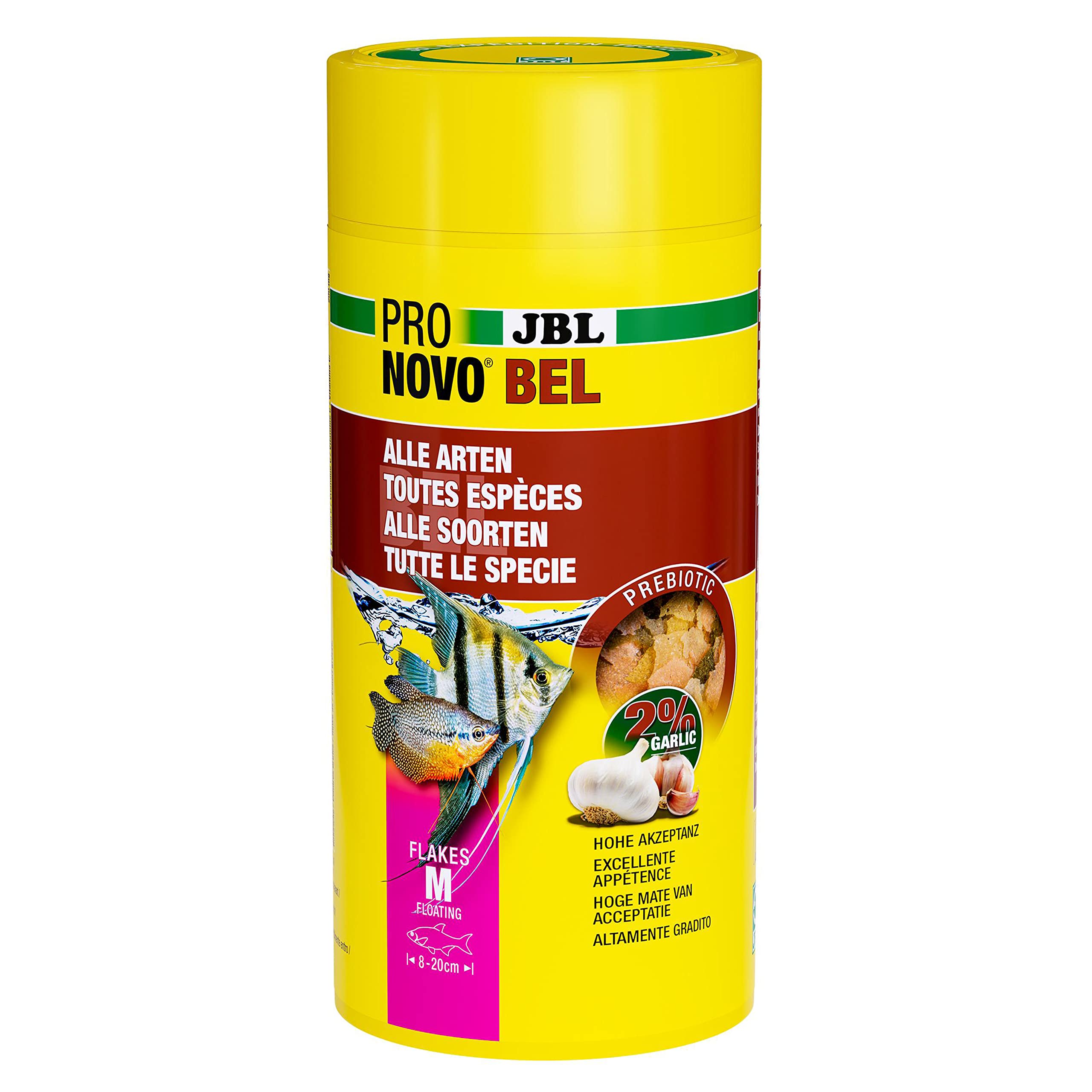 JBL PRONOVO BEL Flakes, alimento Principal para Todos los Peces de Acuario de 8 a 20 cm, Copos de Comida para Peces, Talla M, 1 L