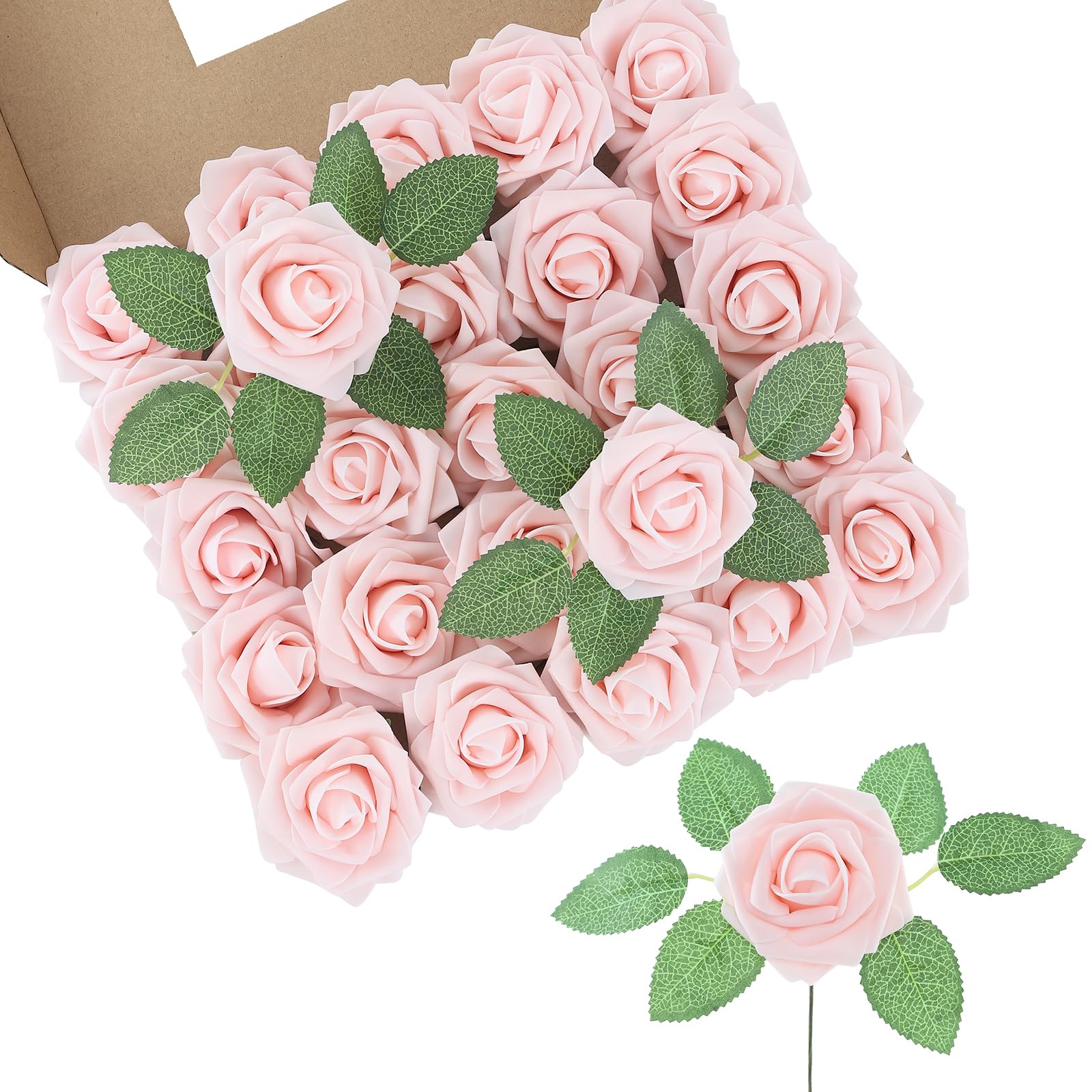 DuHouse Artificial Roses 50Pcs Fake Foam Rose Flowers Weeding(Blush) — image 1