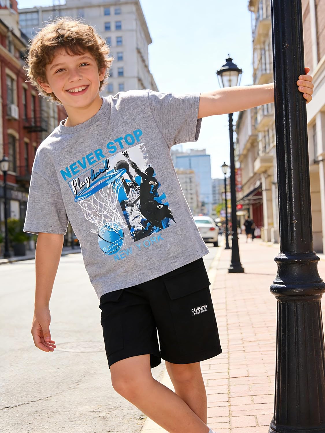 Boys Clothes 2PCS Outfits Basketball Print T Shirt & Cargo Shorts Summer Kids Clothes Teen Clothing Sets 7-12Y - Image 3