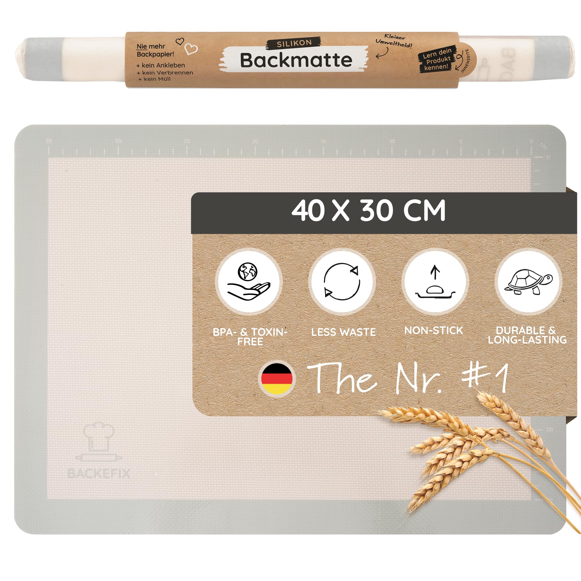 Backefix Silicone Baking Mat 40×30 cm Green – Premium Reusable Baking Liner, Replaces Parchment Paper, Platinum Silicone, Teflon‑/BPA‑/PFAS‑Free, Non‑Stick, Dishwasher‑Safe & Sustainable