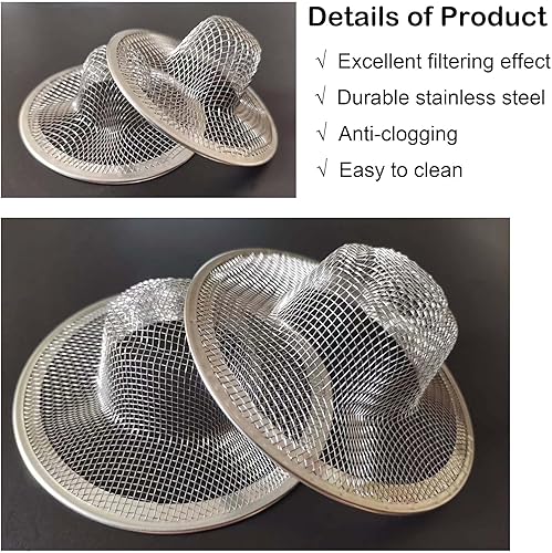 Miniatura 3 de 20 trampas de filtro de cesta de acero inoxidable, 2.75 pulgadas y 4.41 pulgadas, malla de drenaje para fregadero de baño, cubierta de drenaje para