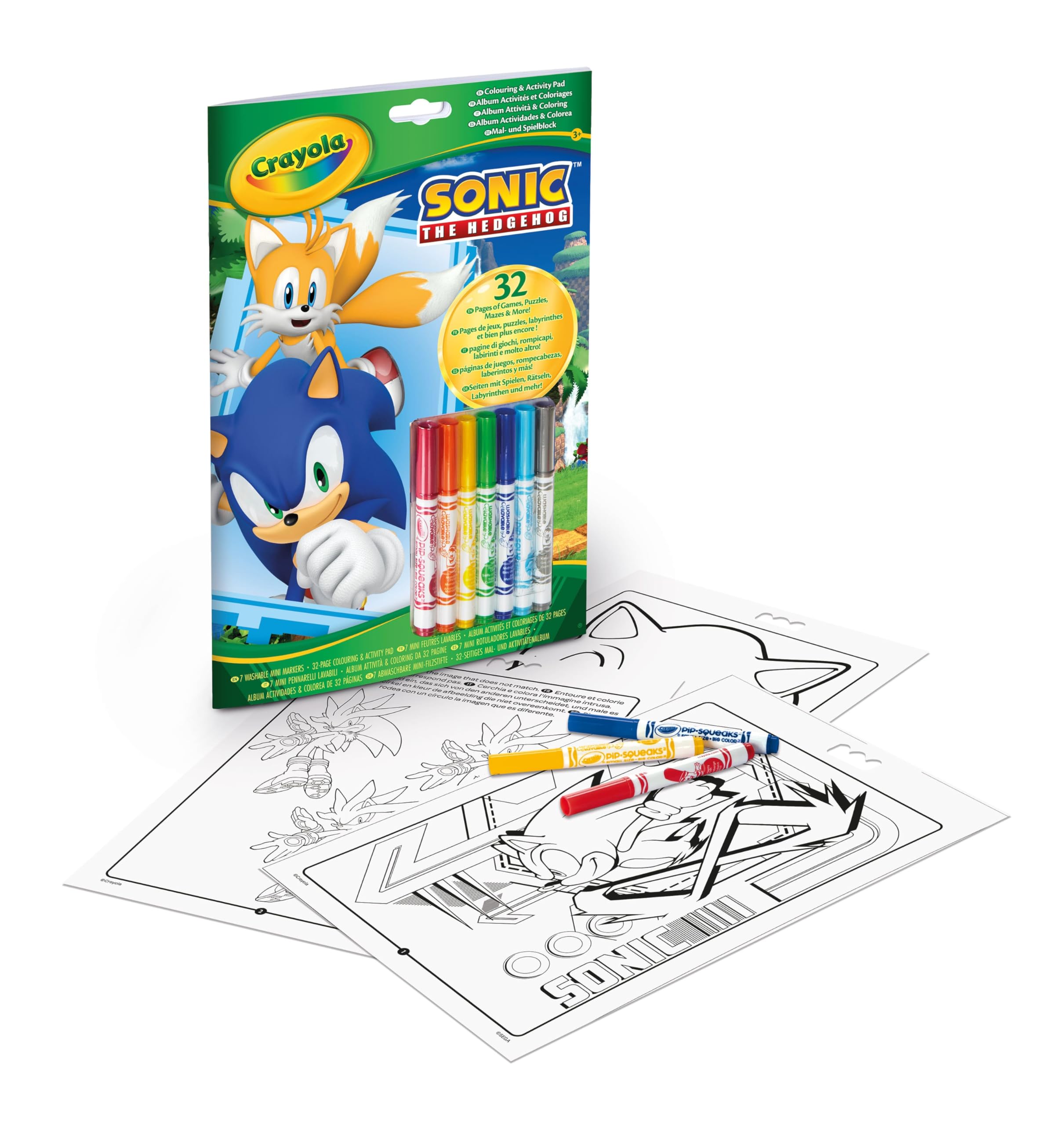 Crayola - Sonic Activity & Coloring Album, 32 Colouring Pages and 7 Mini Washable Markers 04-0866G
