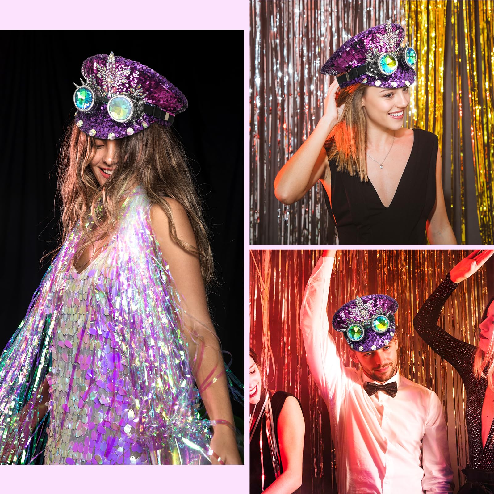 F Fityle Gothic-Hut, Partyhut, Glitzer-Pailletten-Kopfbedeckung, Strass-Brauthut für Karneval, Verkleidung, Bühnenshow, Braut, Hochzeit, Geburtstag, lila
