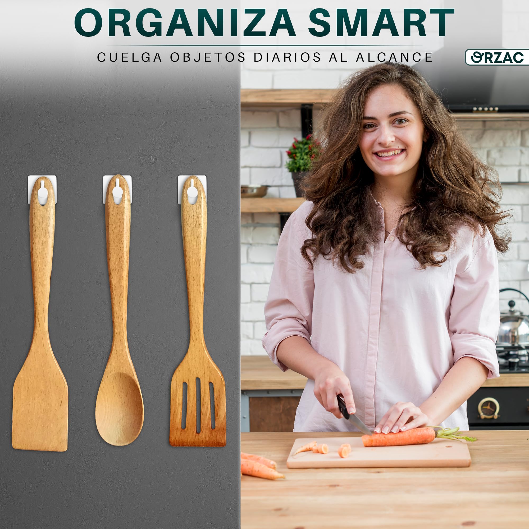 Ganchos Adhesivos para Pared Sin Taladro, Pack 6, Resistentes para Baño y Cocina, Blanco